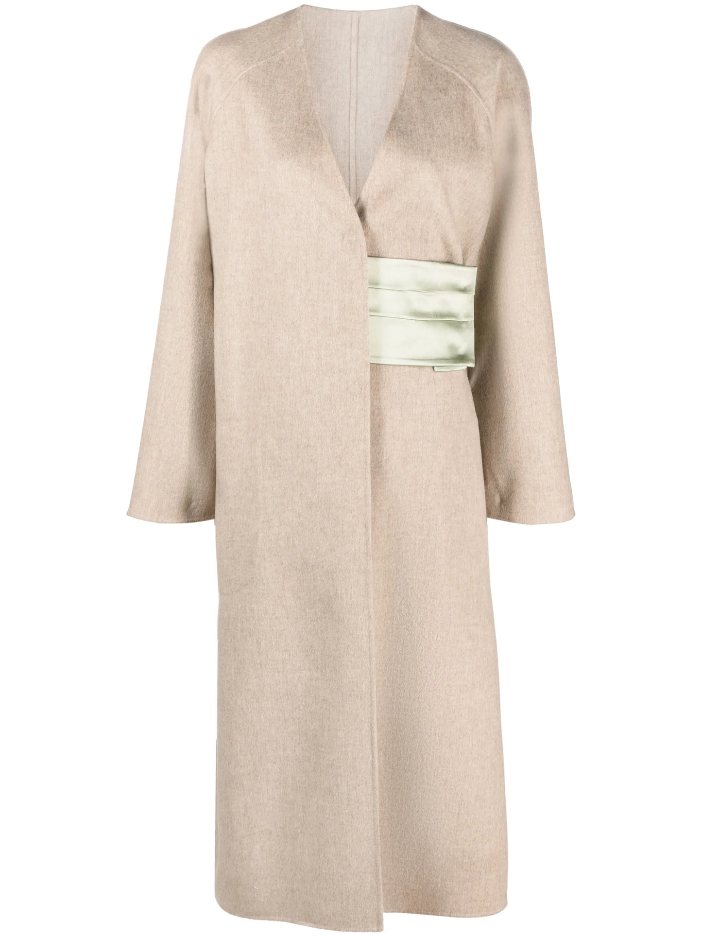 silk-belted wool-blend wrap coat