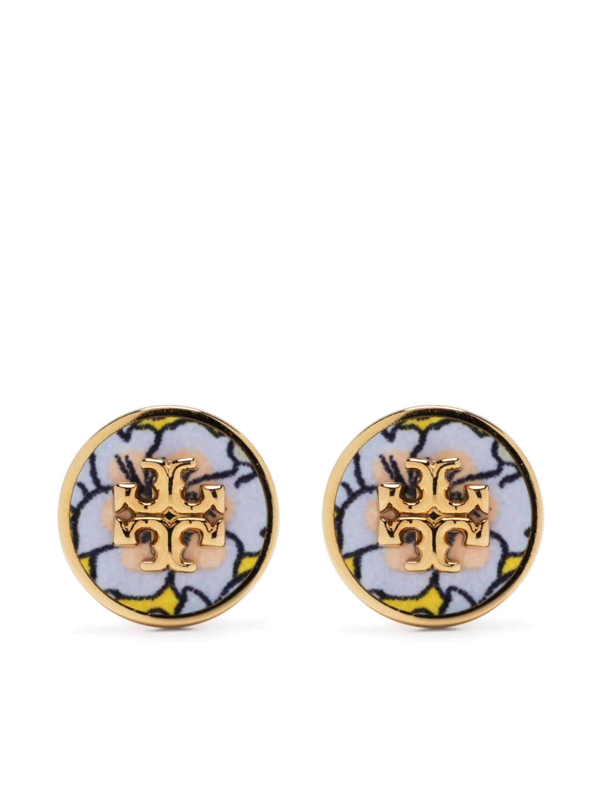 floral-motif enamel earrings