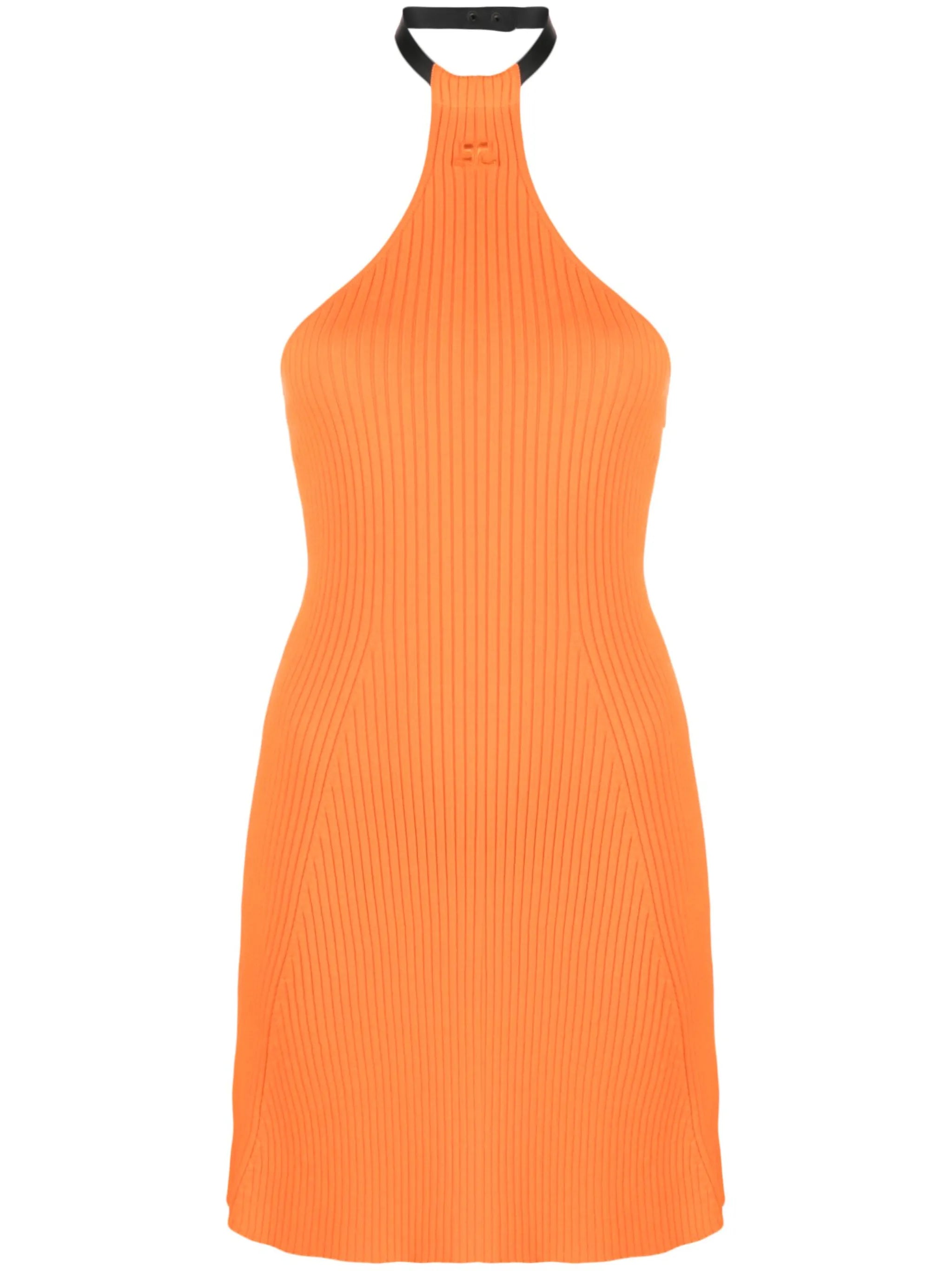 halterneck ribbed-knit mini dress