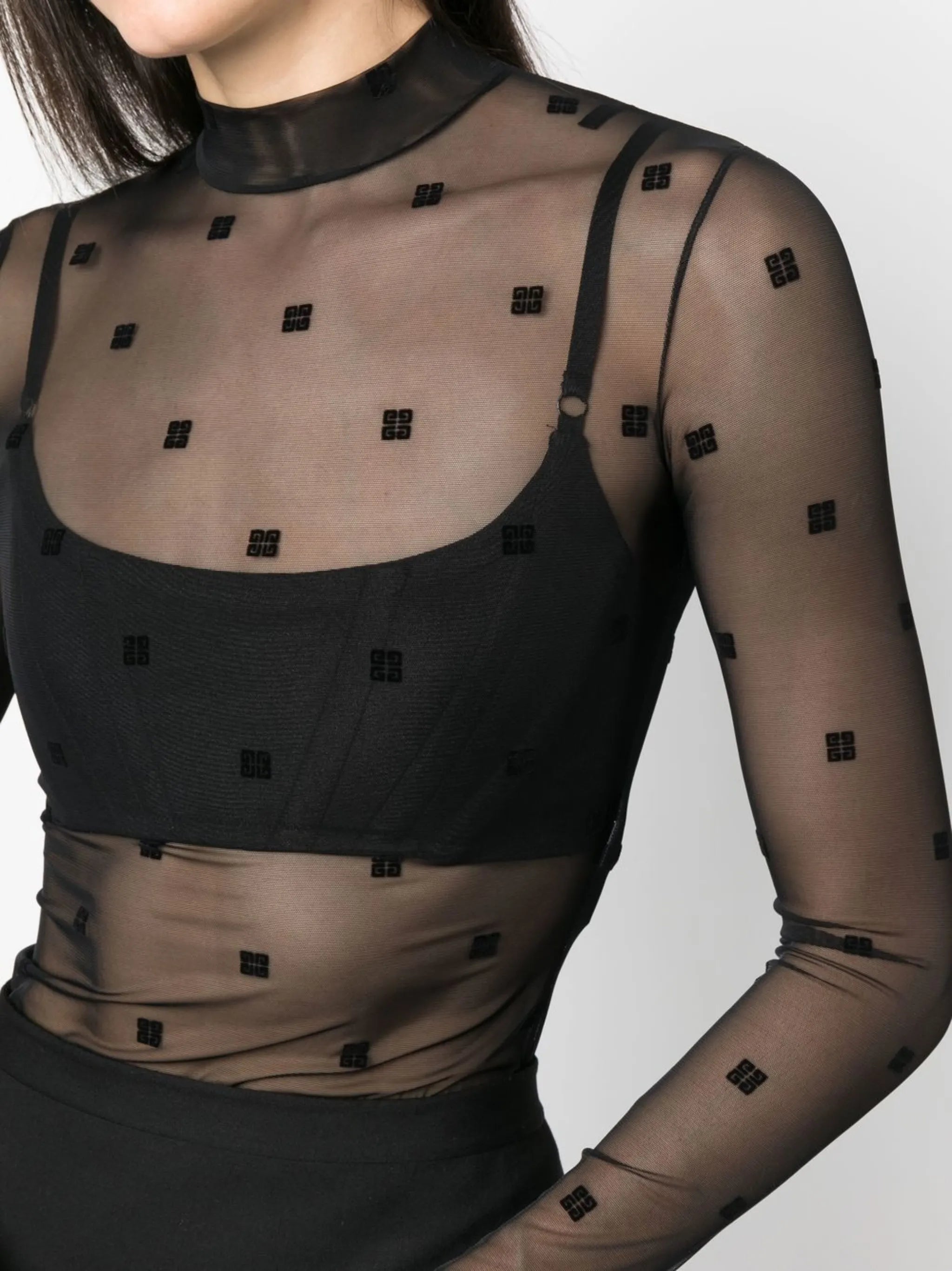 logo-print mesh bodysuit