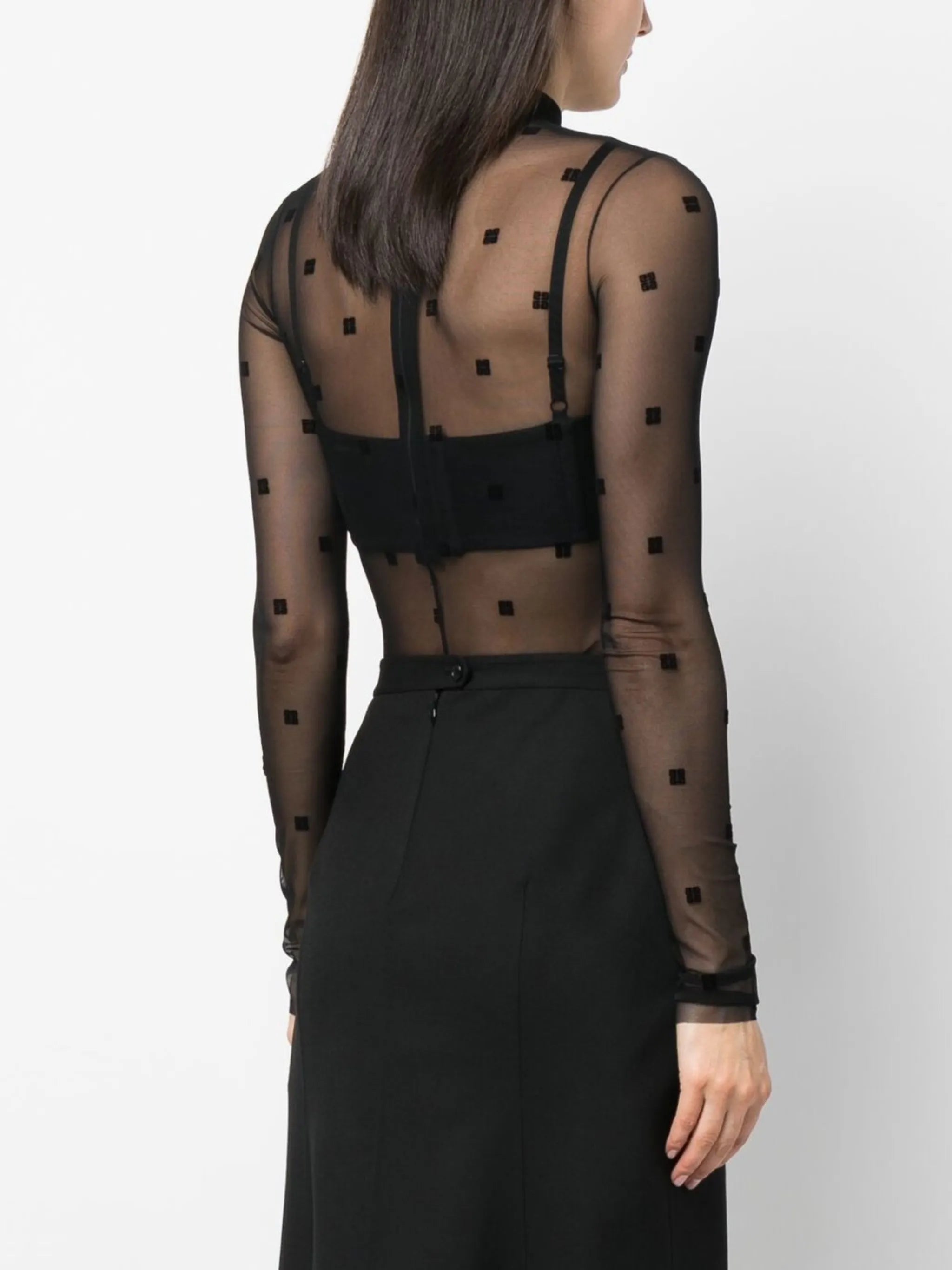 logo-print mesh bodysuit