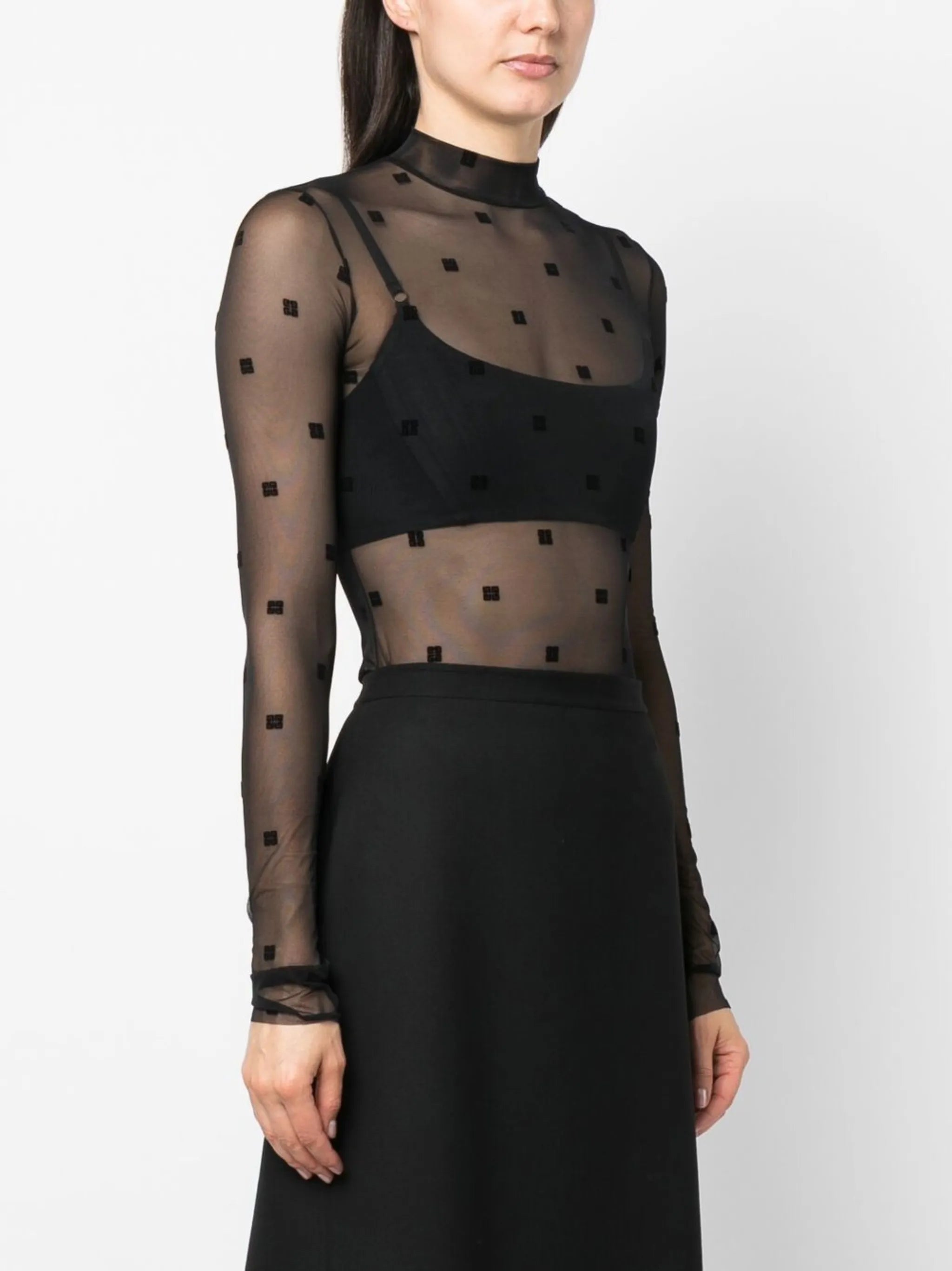 logo-print mesh bodysuit