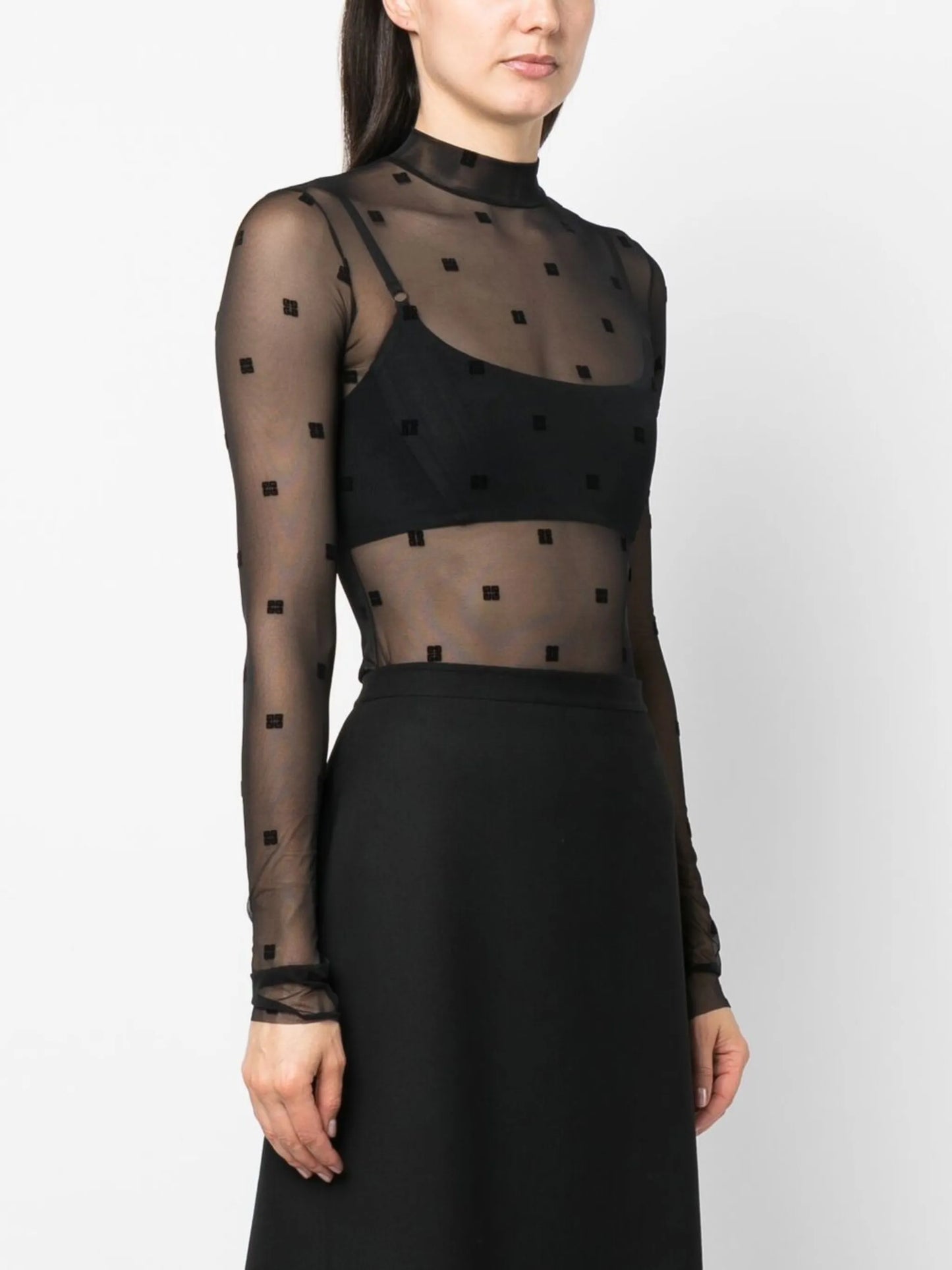 logo-print mesh bodysuit