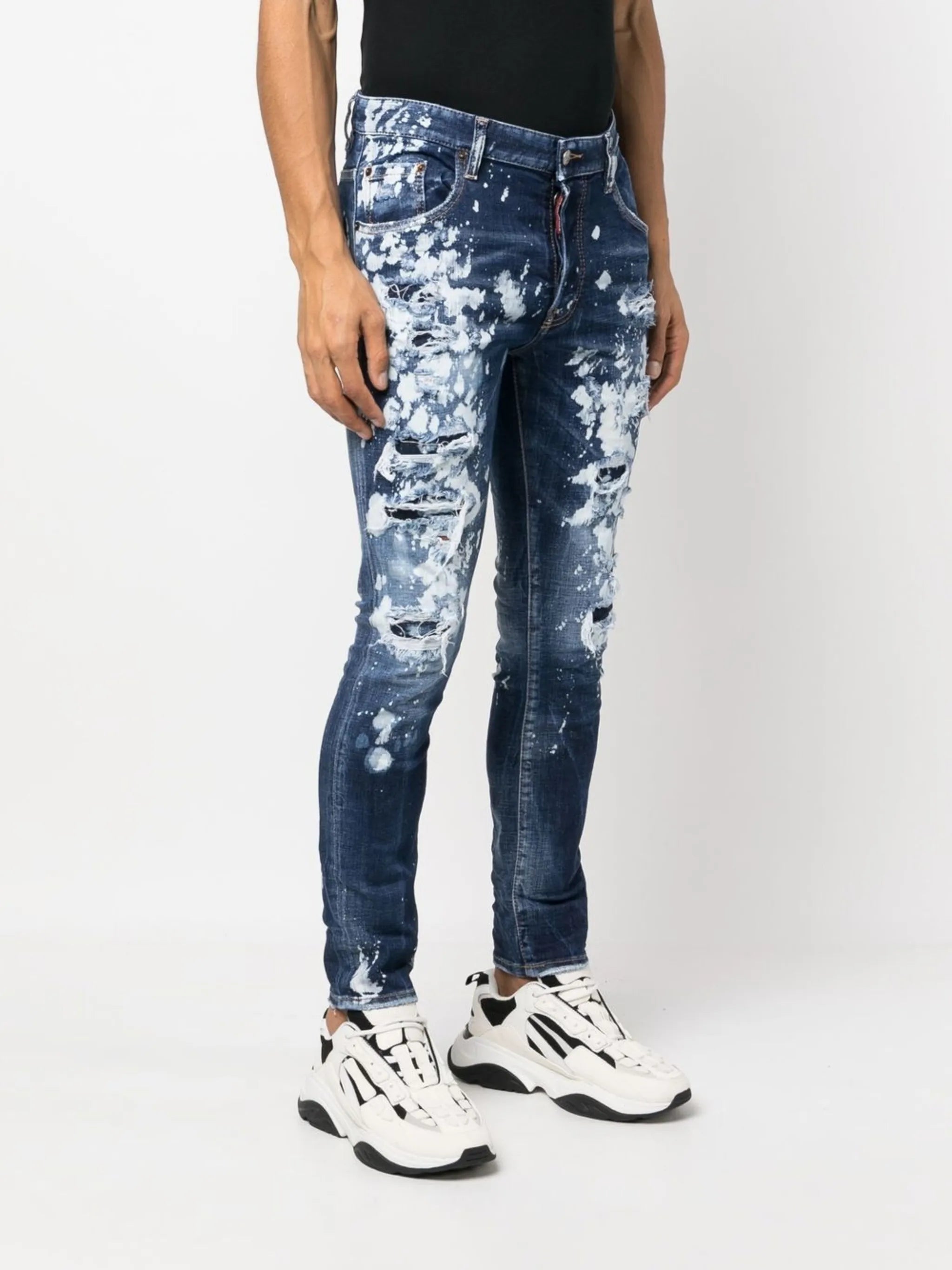 paint splattered distressed jeans