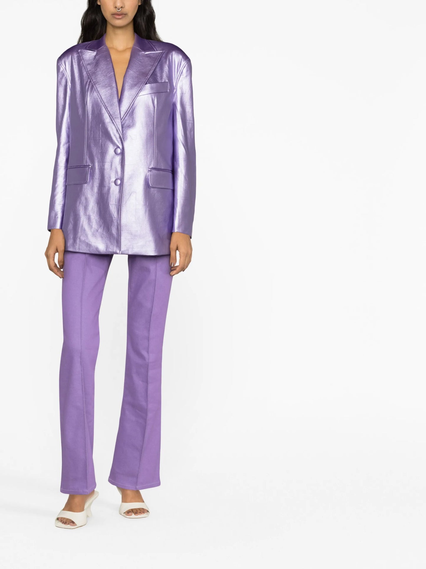 logo-embossed metallic-effect blazer