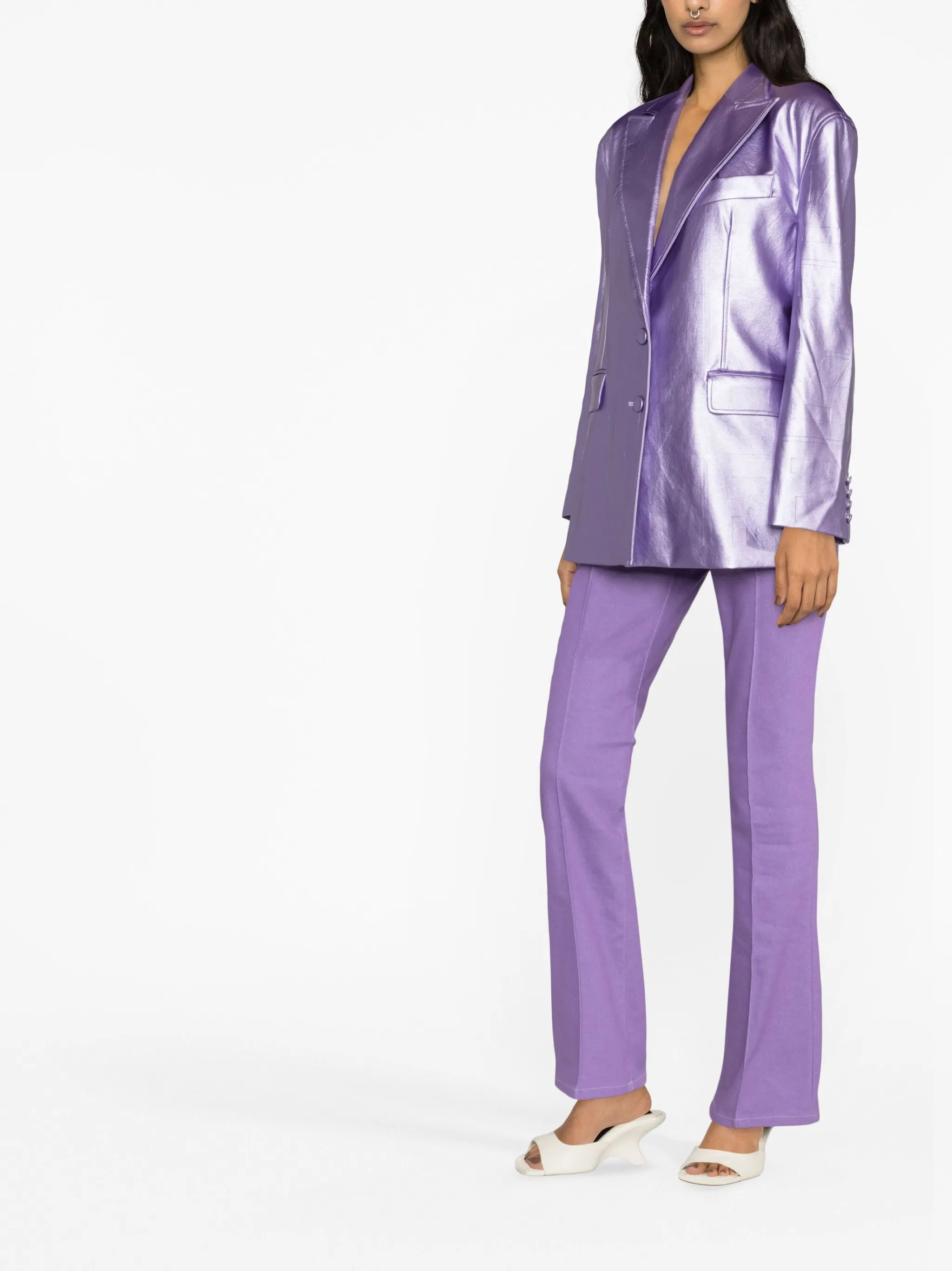 logo-embossed metallic-effect blazer
