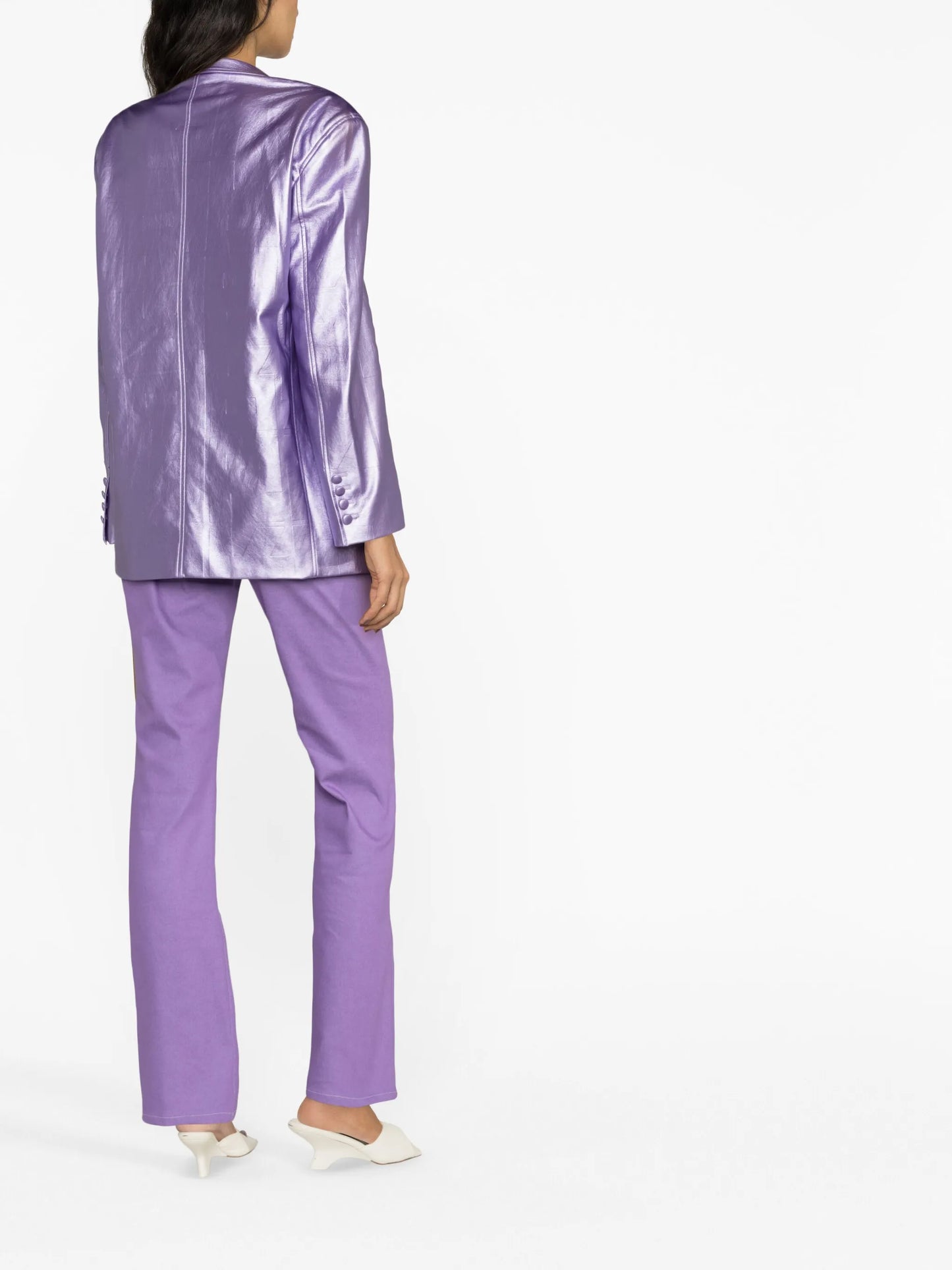 logo-embossed metallic-effect blazer