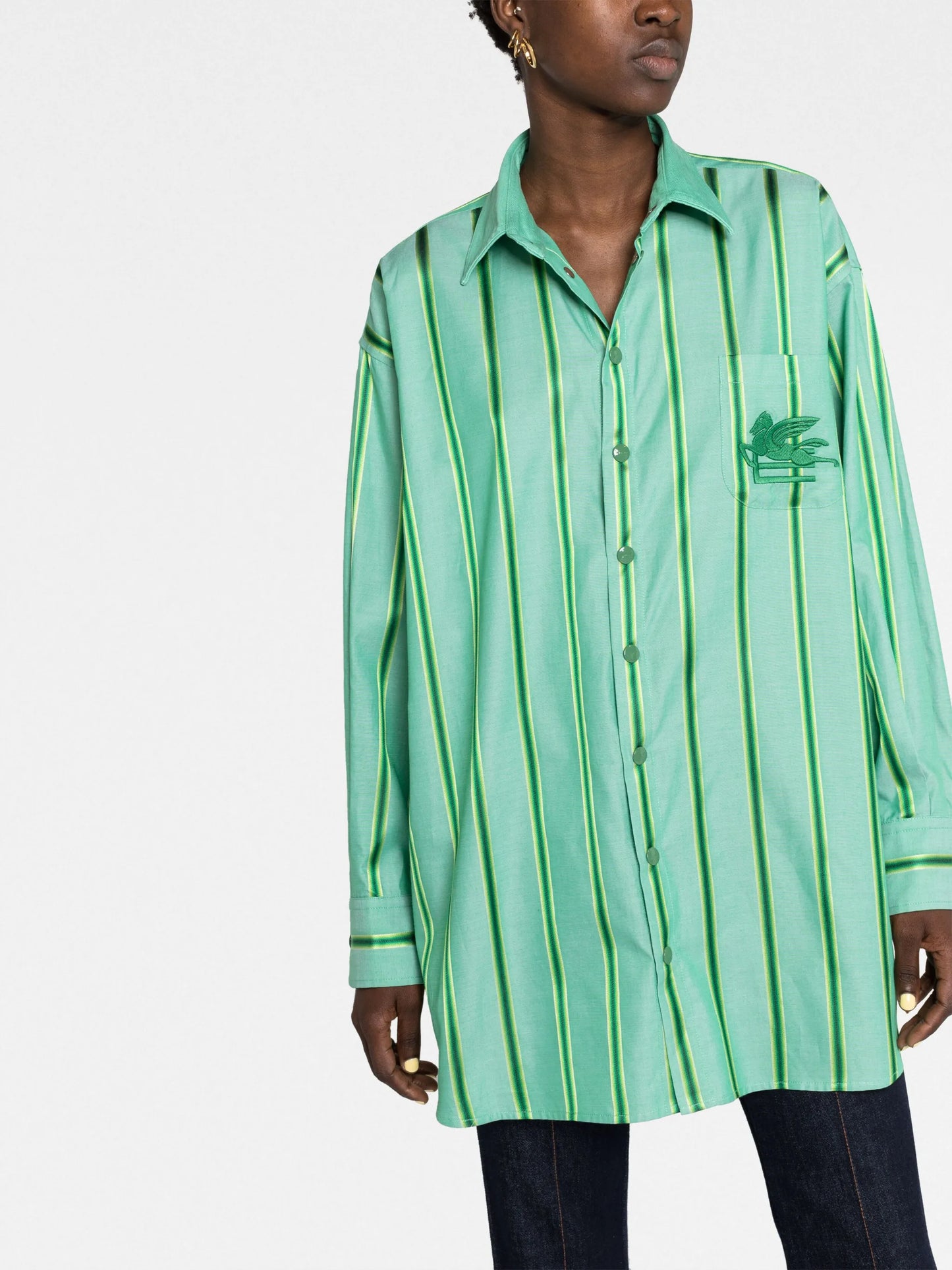 logo-embroidered striped shirt