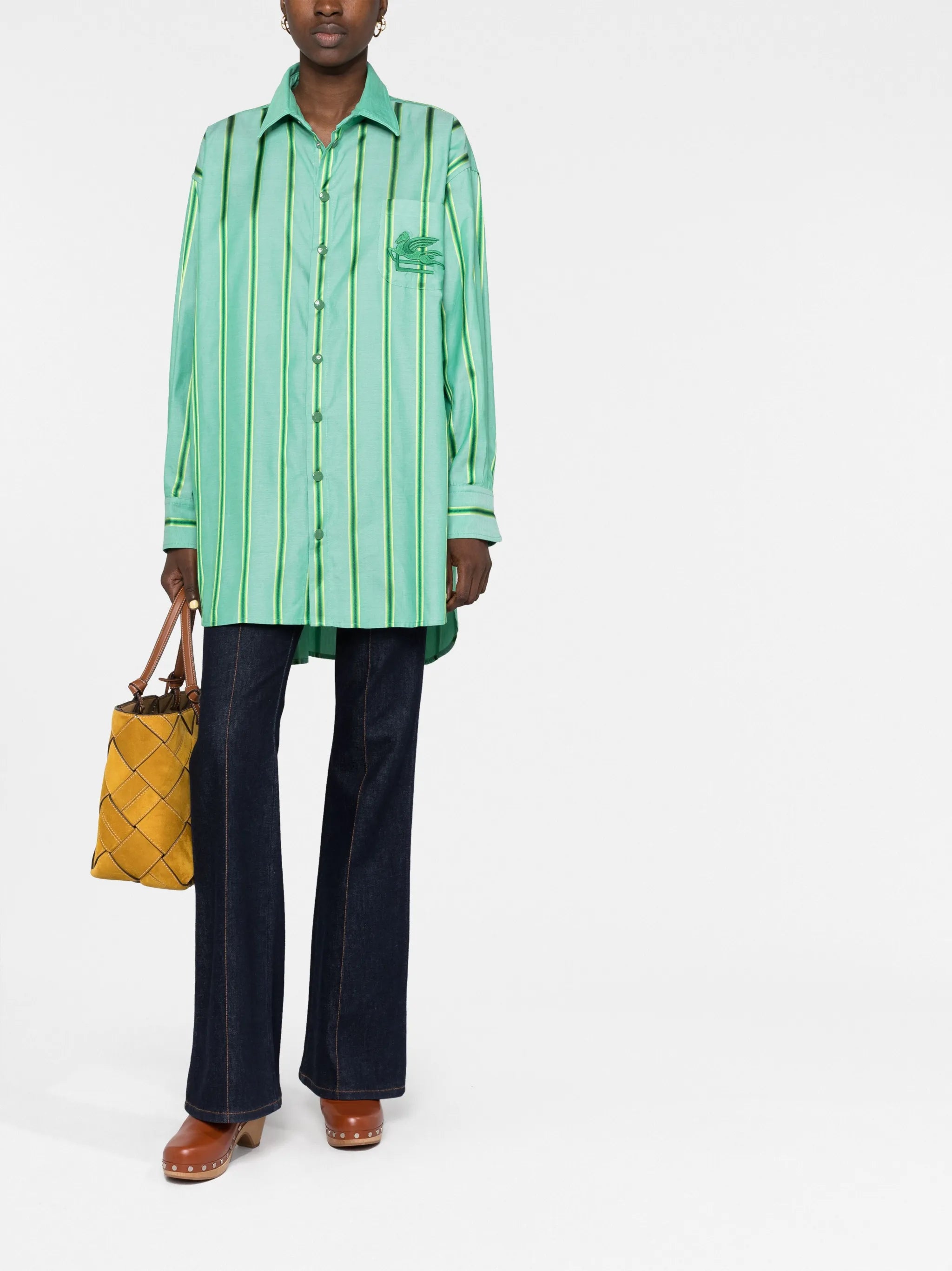 logo-embroidered striped shirt