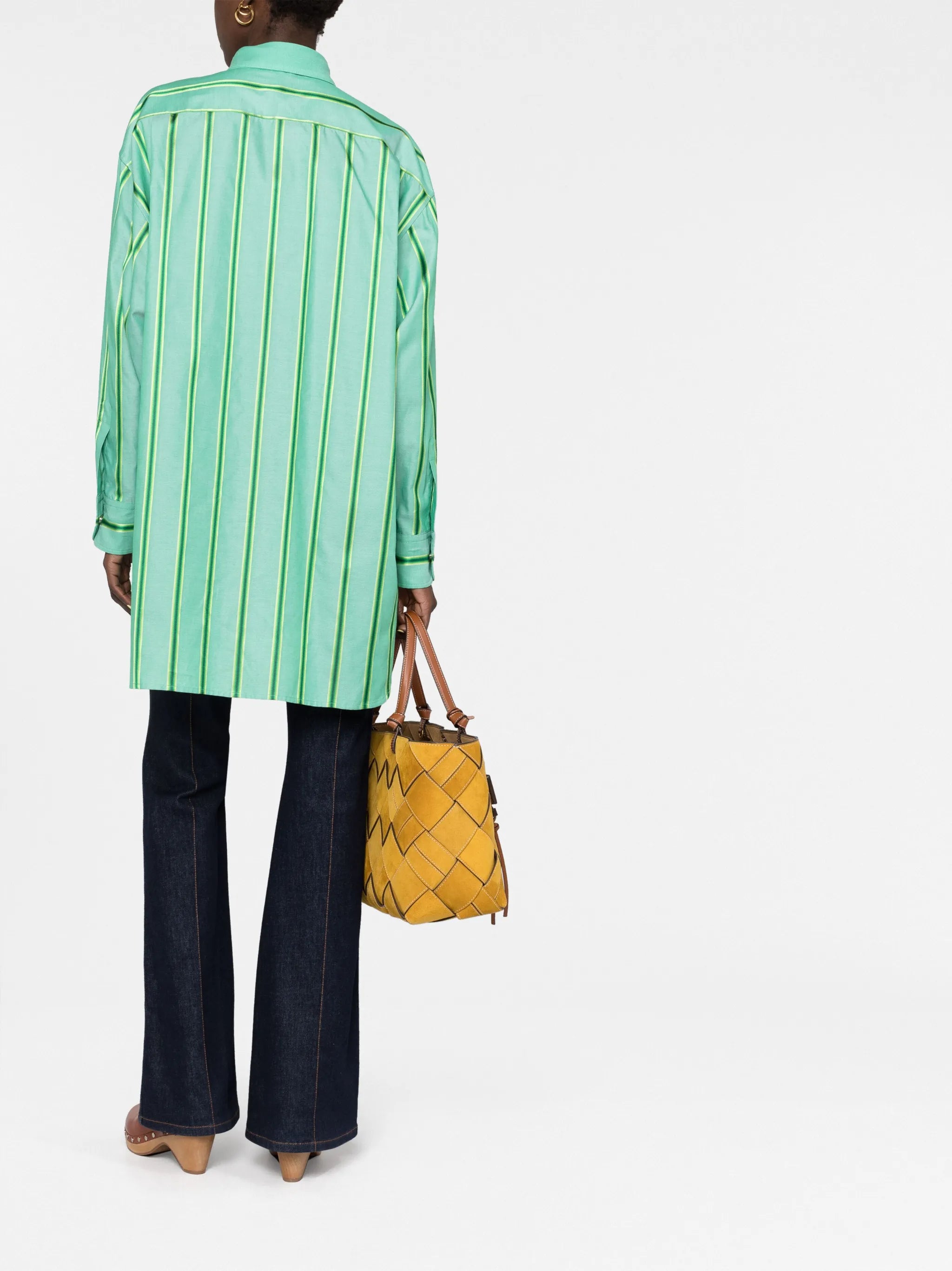 logo-embroidered striped shirt