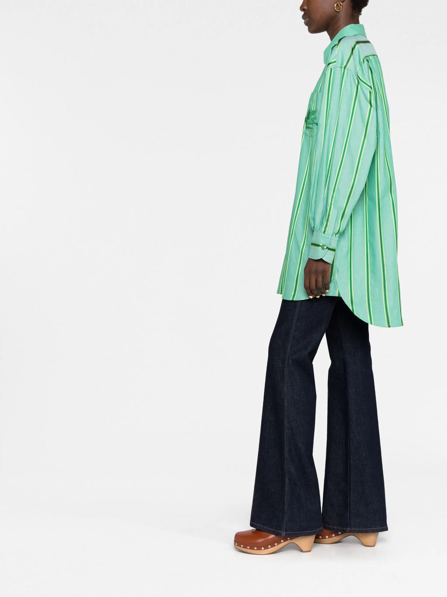 logo-embroidered striped shirt