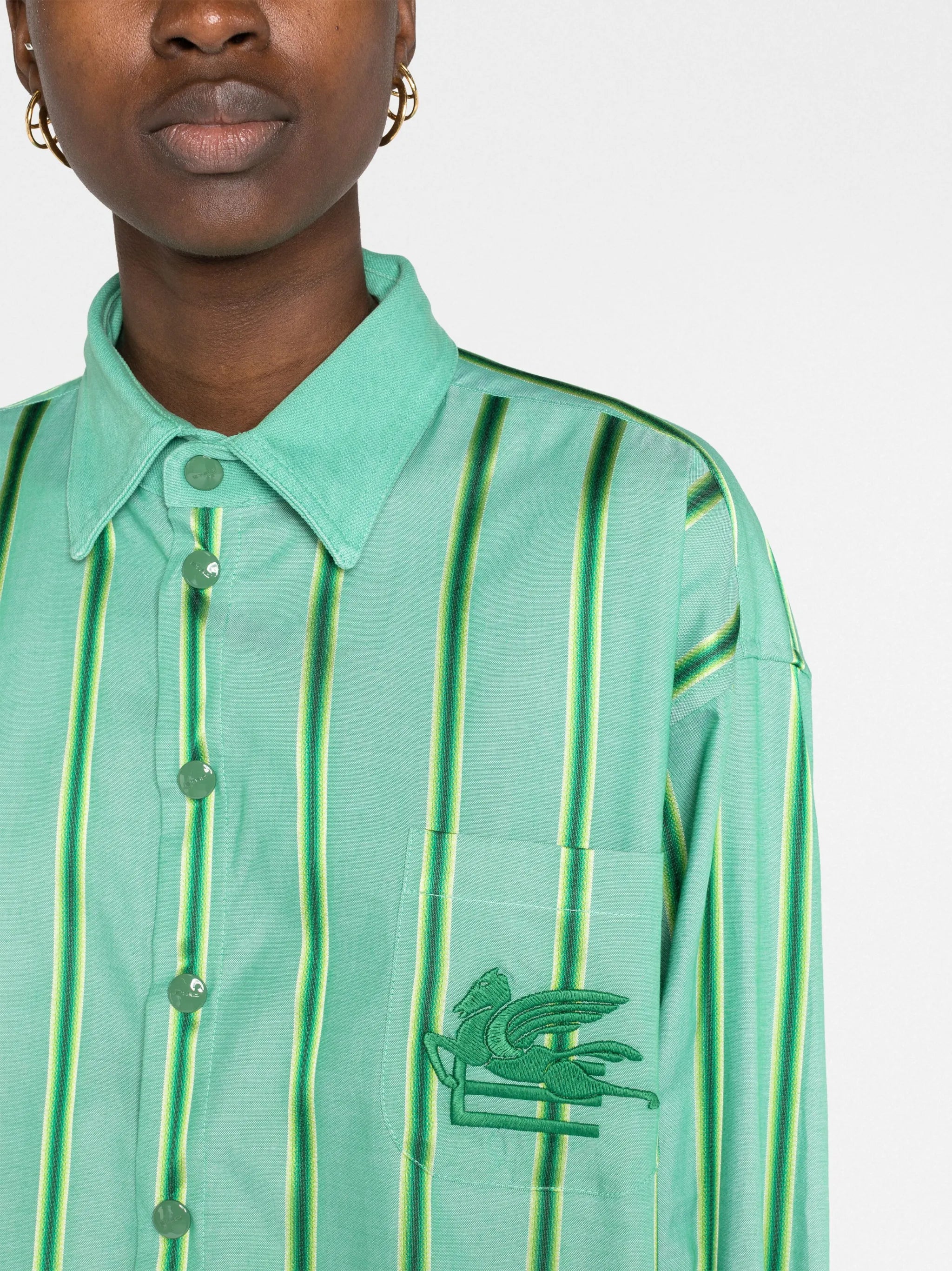 logo-embroidered striped shirt