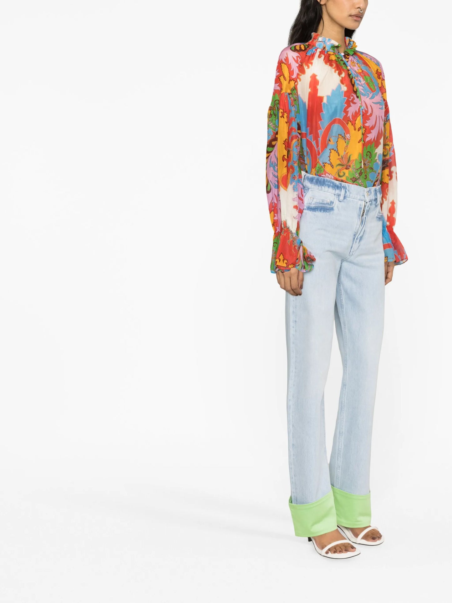 Poppy contrast-panel straight-leg jeans