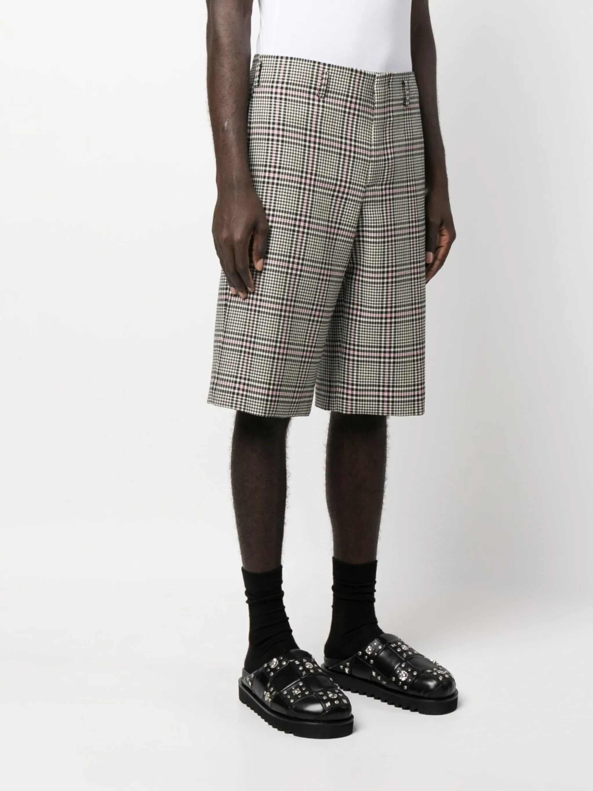 houndstooth knee-length wool shorts