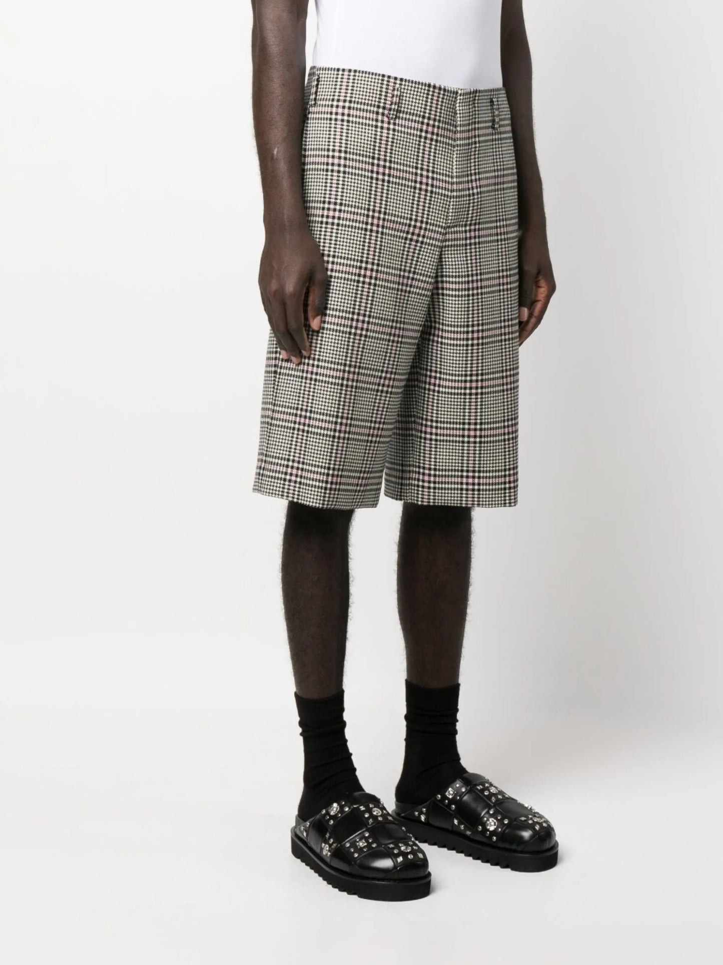 houndstooth knee-length wool shorts