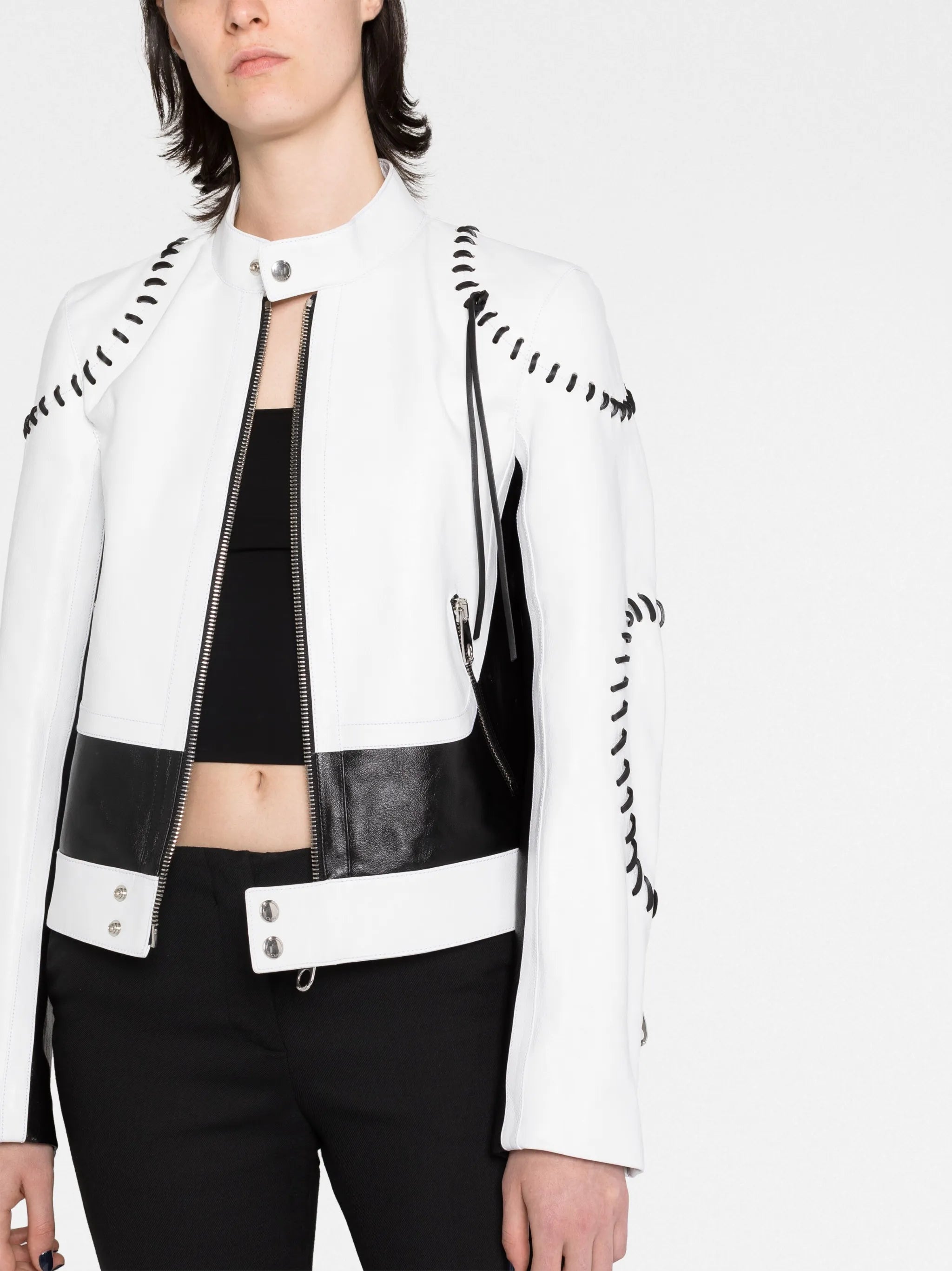 whipstitch-detailing leather jacket
