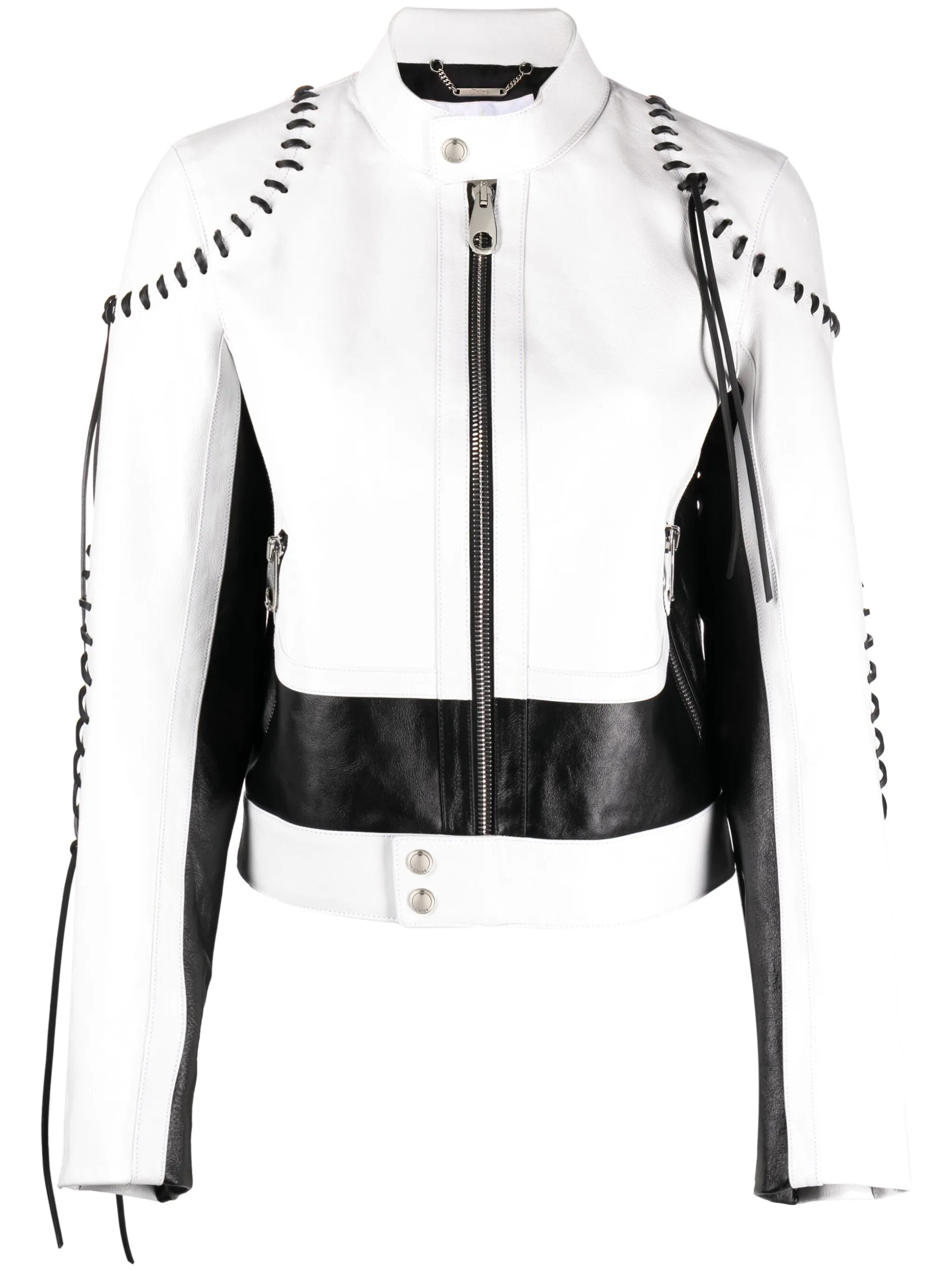 whipstitch-detailing leather jacket