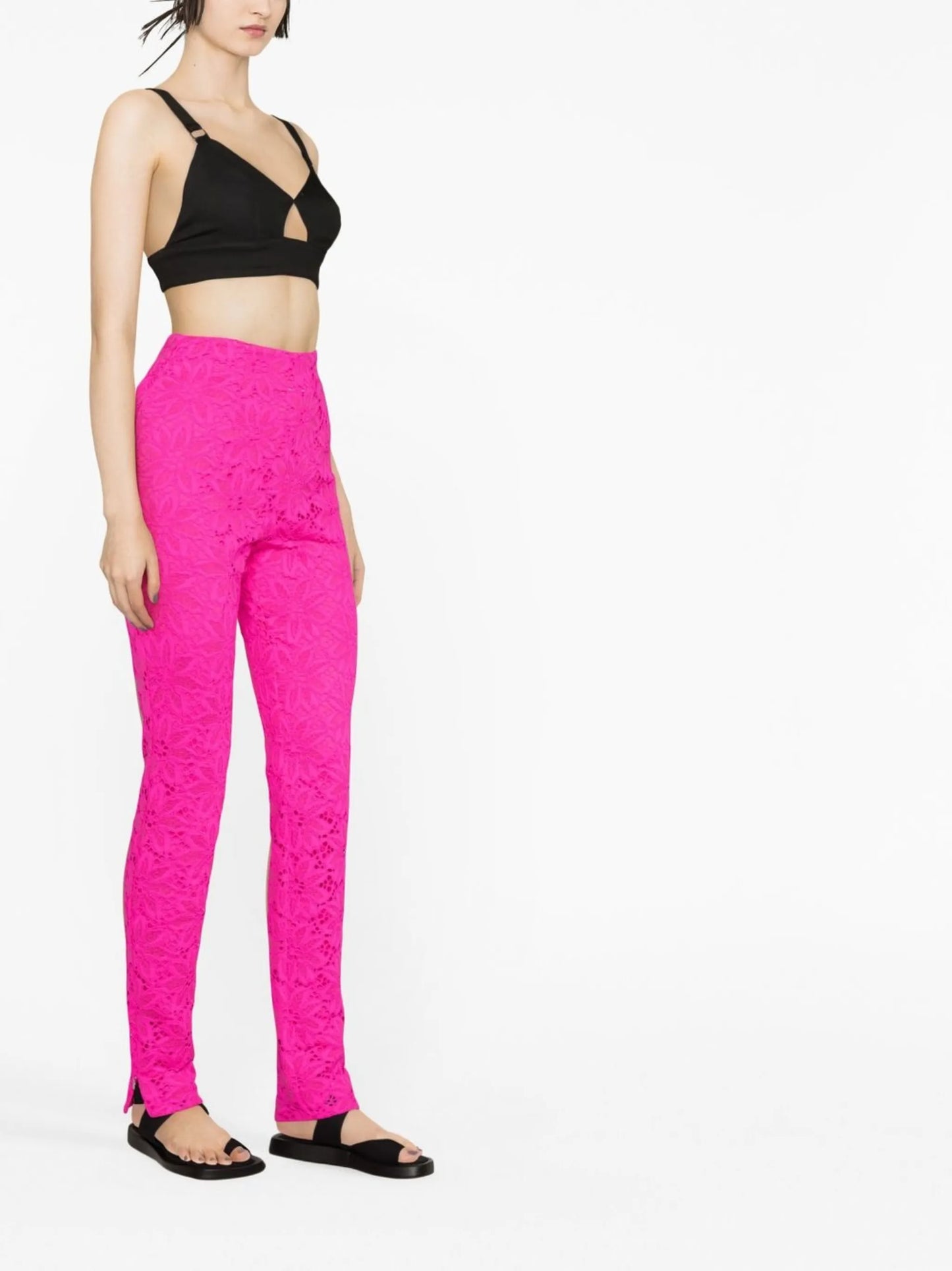 floral-lace slim-fit trousers