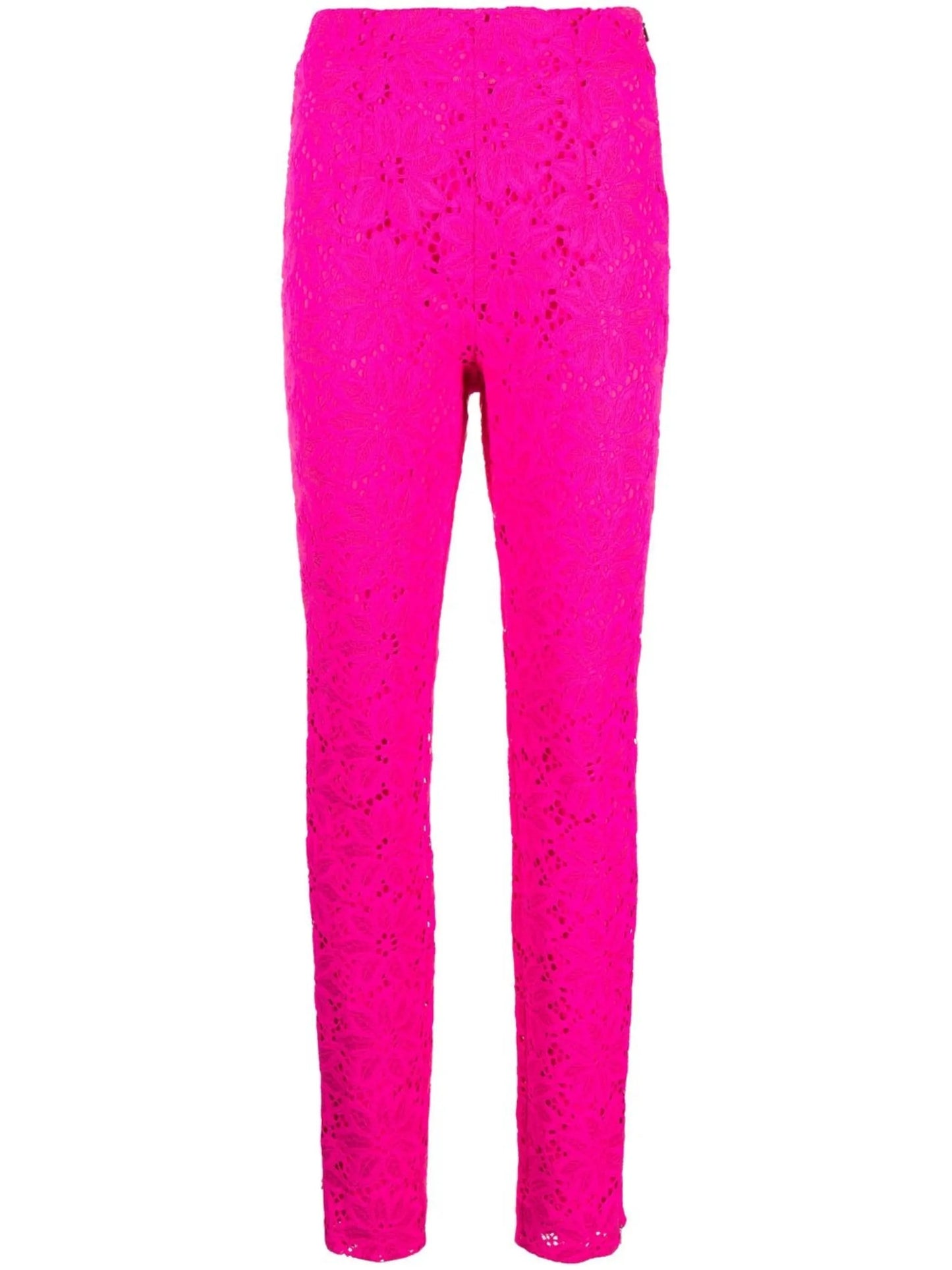 floral-lace slim-fit trousers