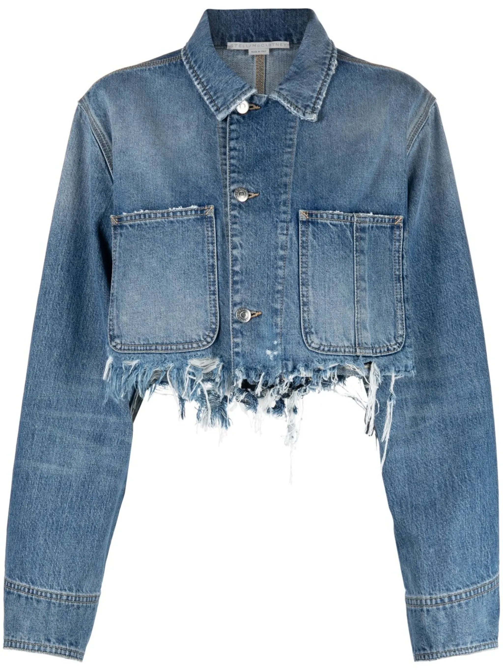 distressed-effect cropped denim jacket
