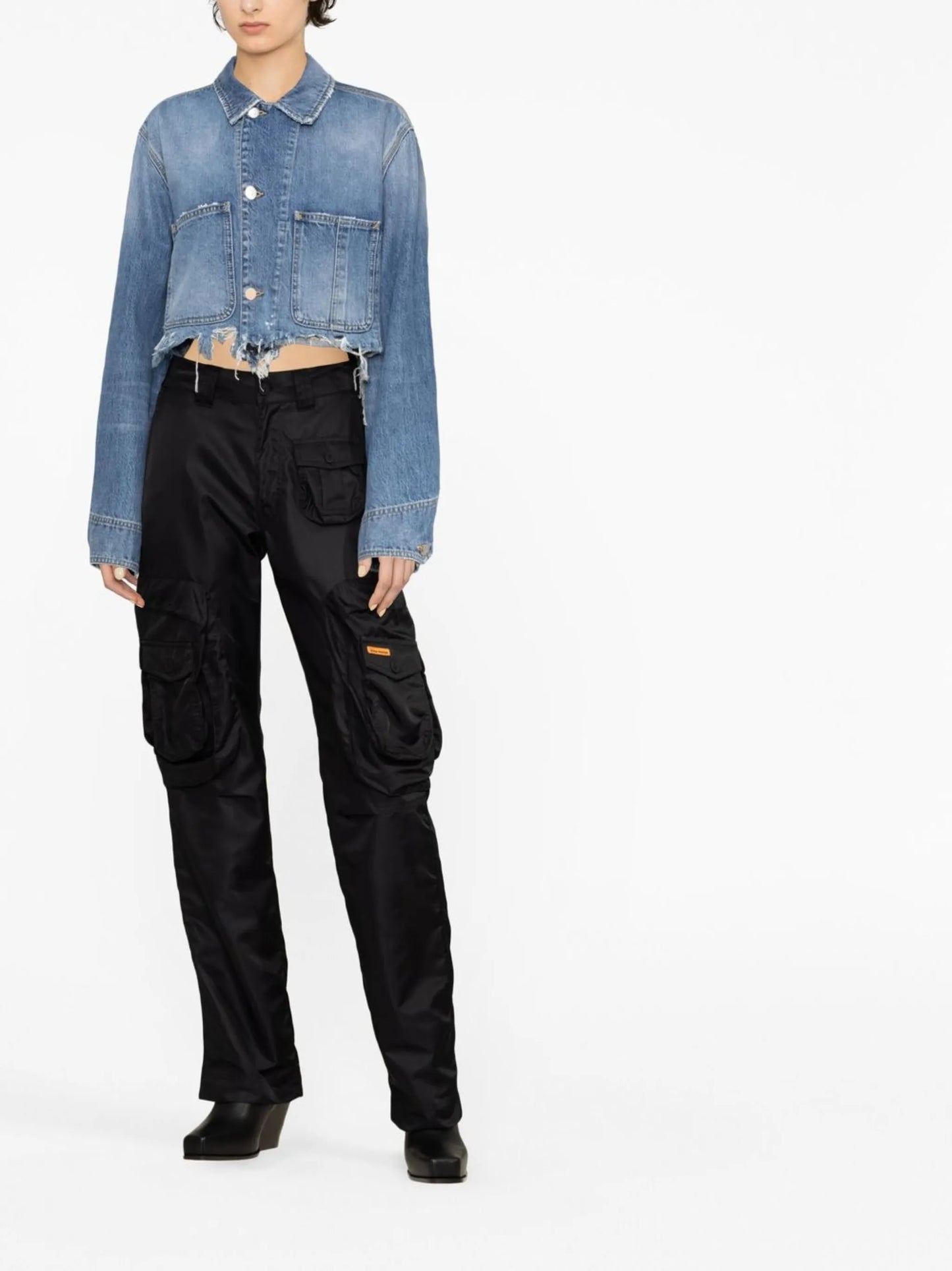distressed-effect cropped denim jacket