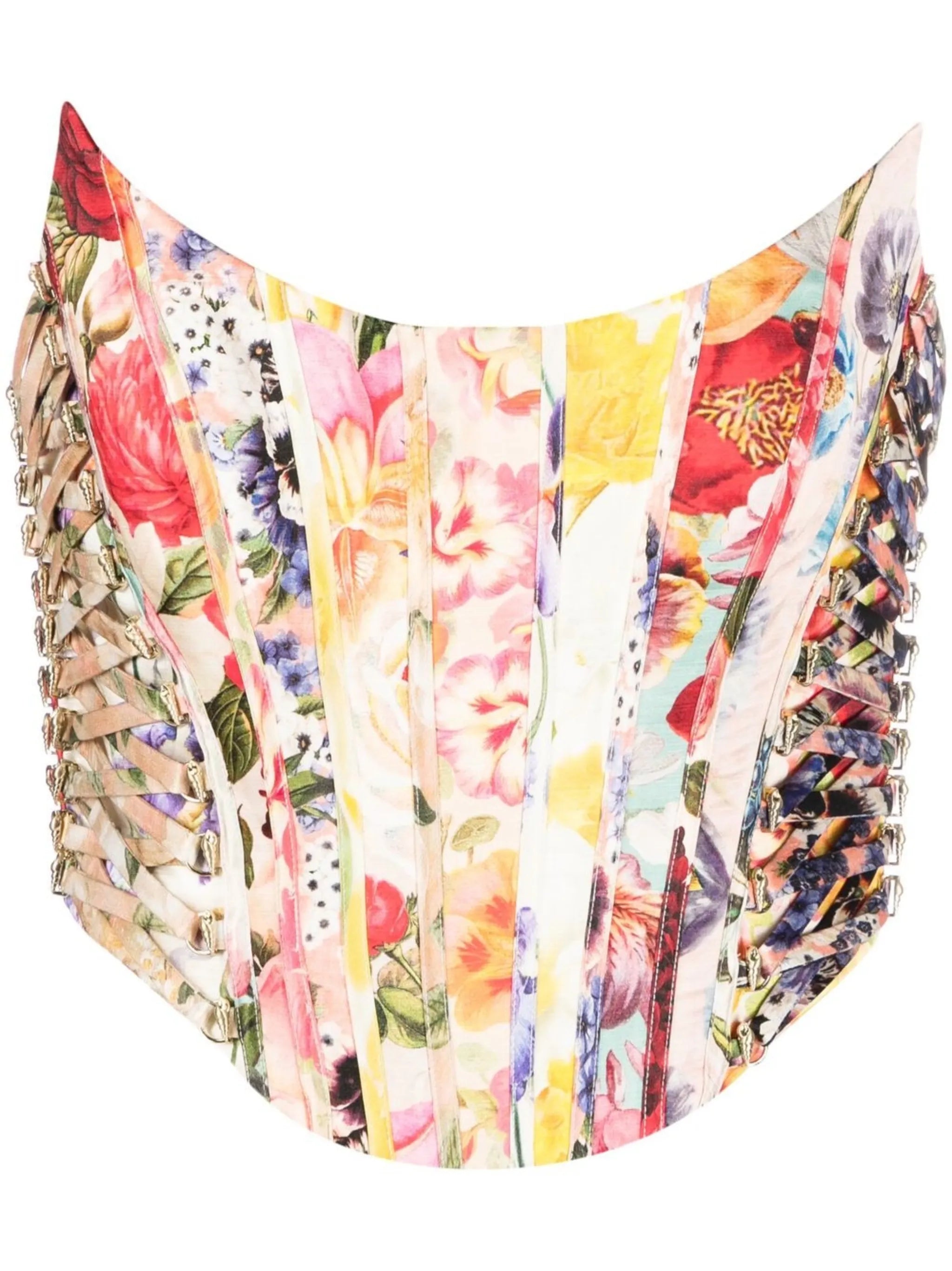 multi-floral print spliced corset