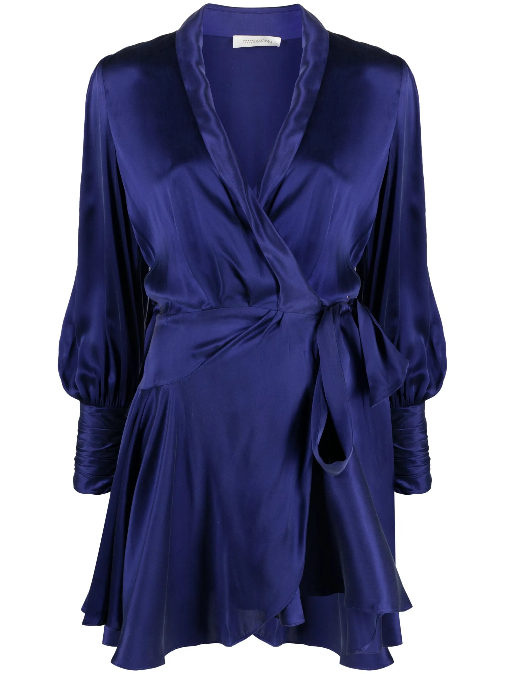 ZIMMERMANN Silk Wrap Mini Dress LS TIE FRNT LAPIS BLUE