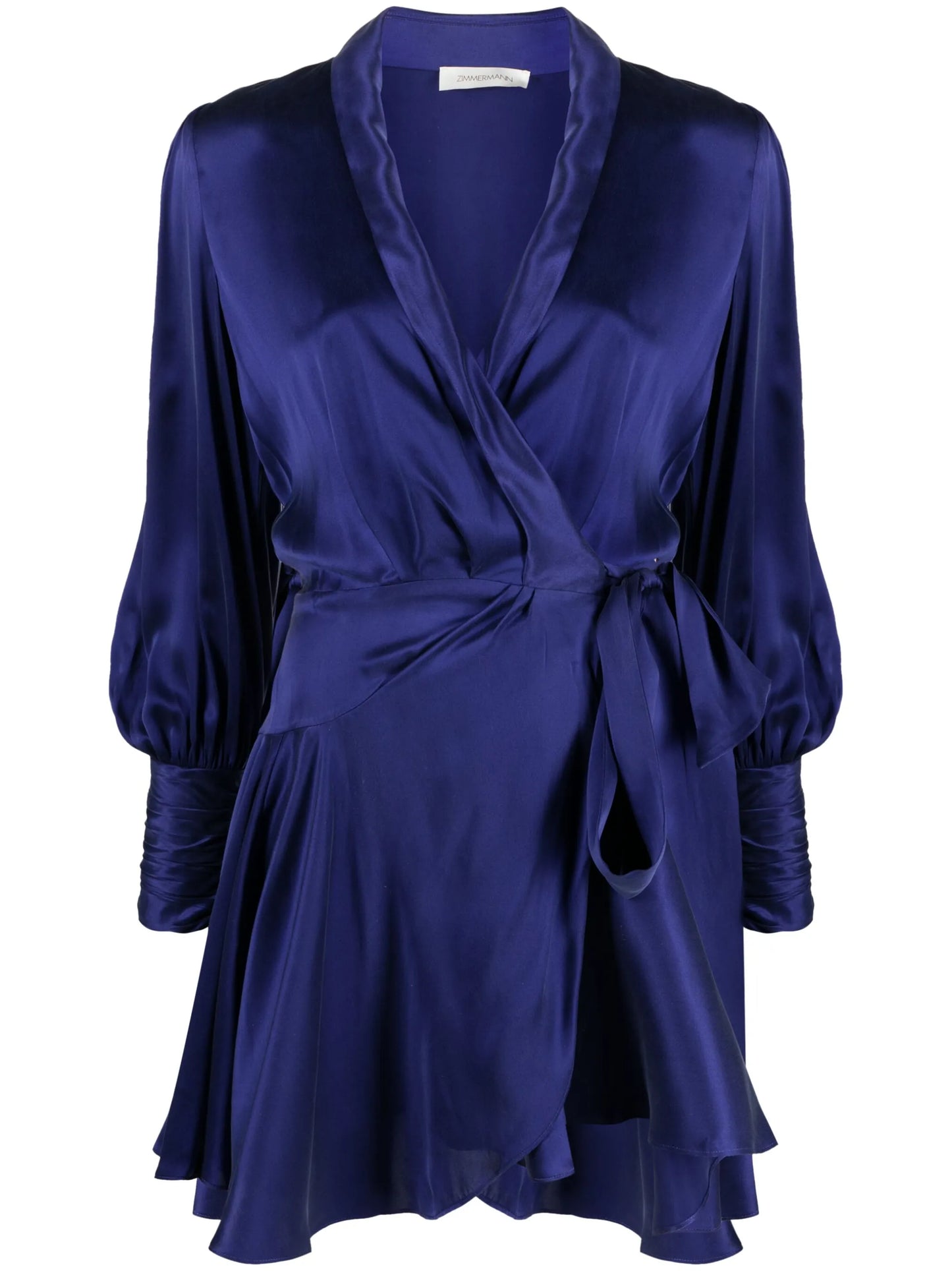 ZIMMERMANN Silk Wrap Mini Dress LS TIE FRNT LAPIS BLUE