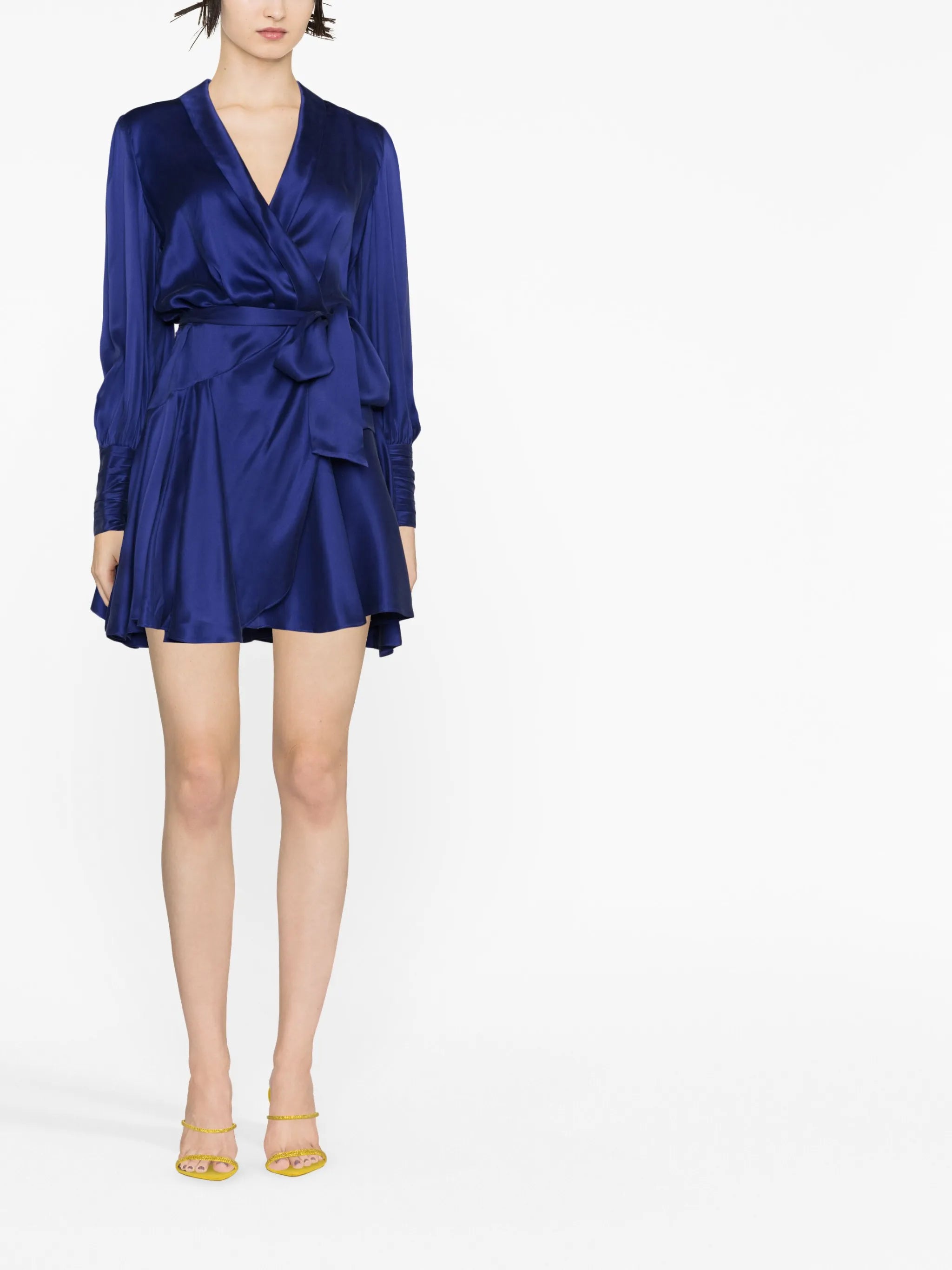 ZIMMERMANN Silk Wrap Mini Dress LS TIE FRNT LAPIS BLUE