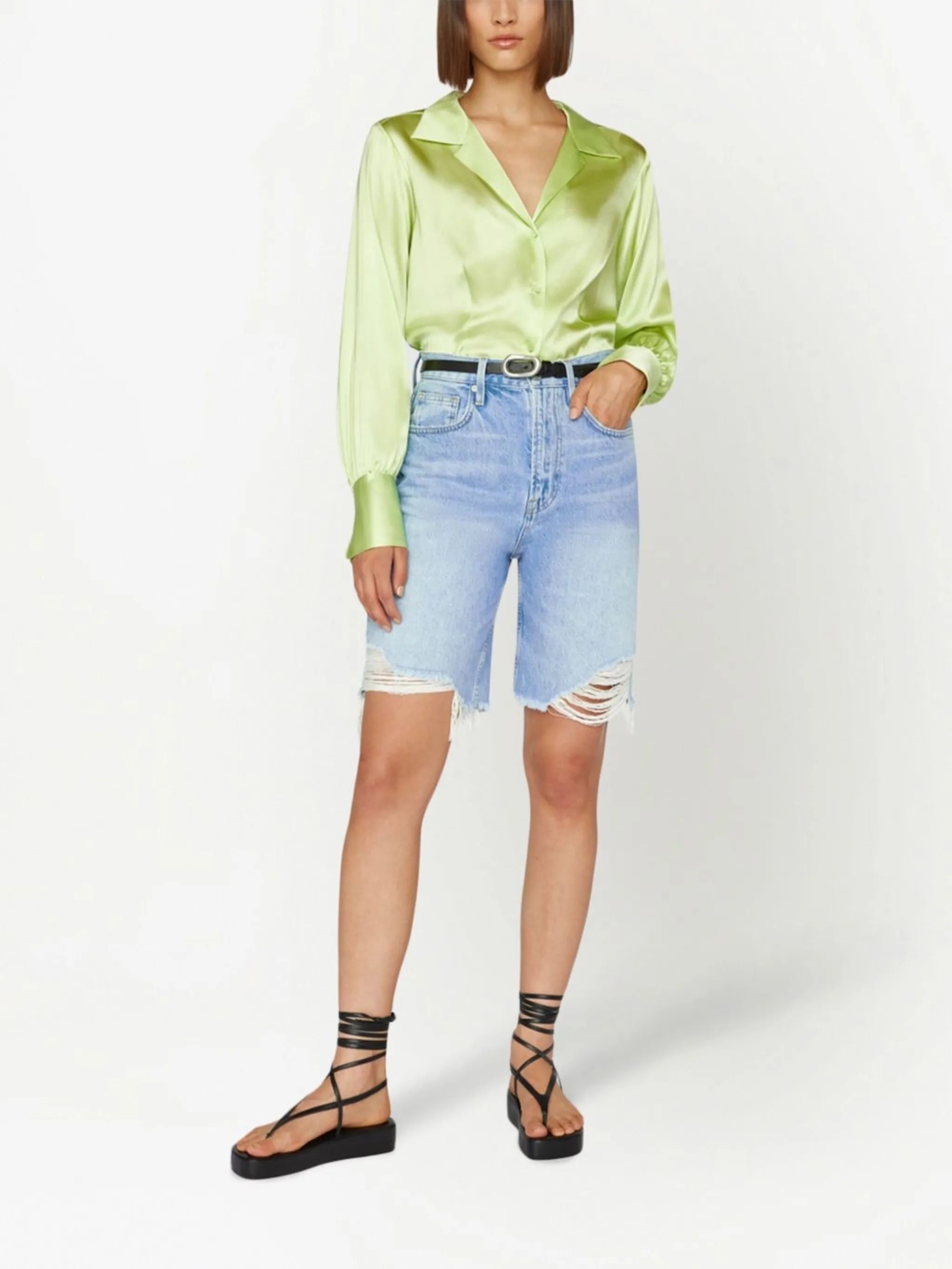 distressed-effect denim shorts