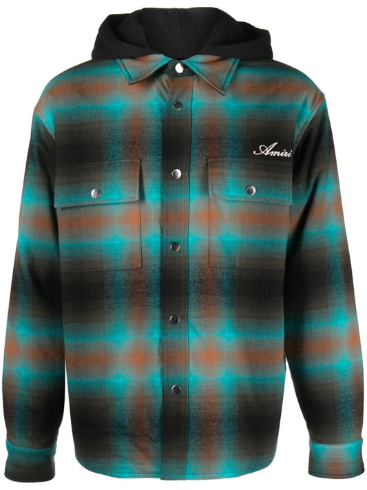 checked hooded shirt jacket