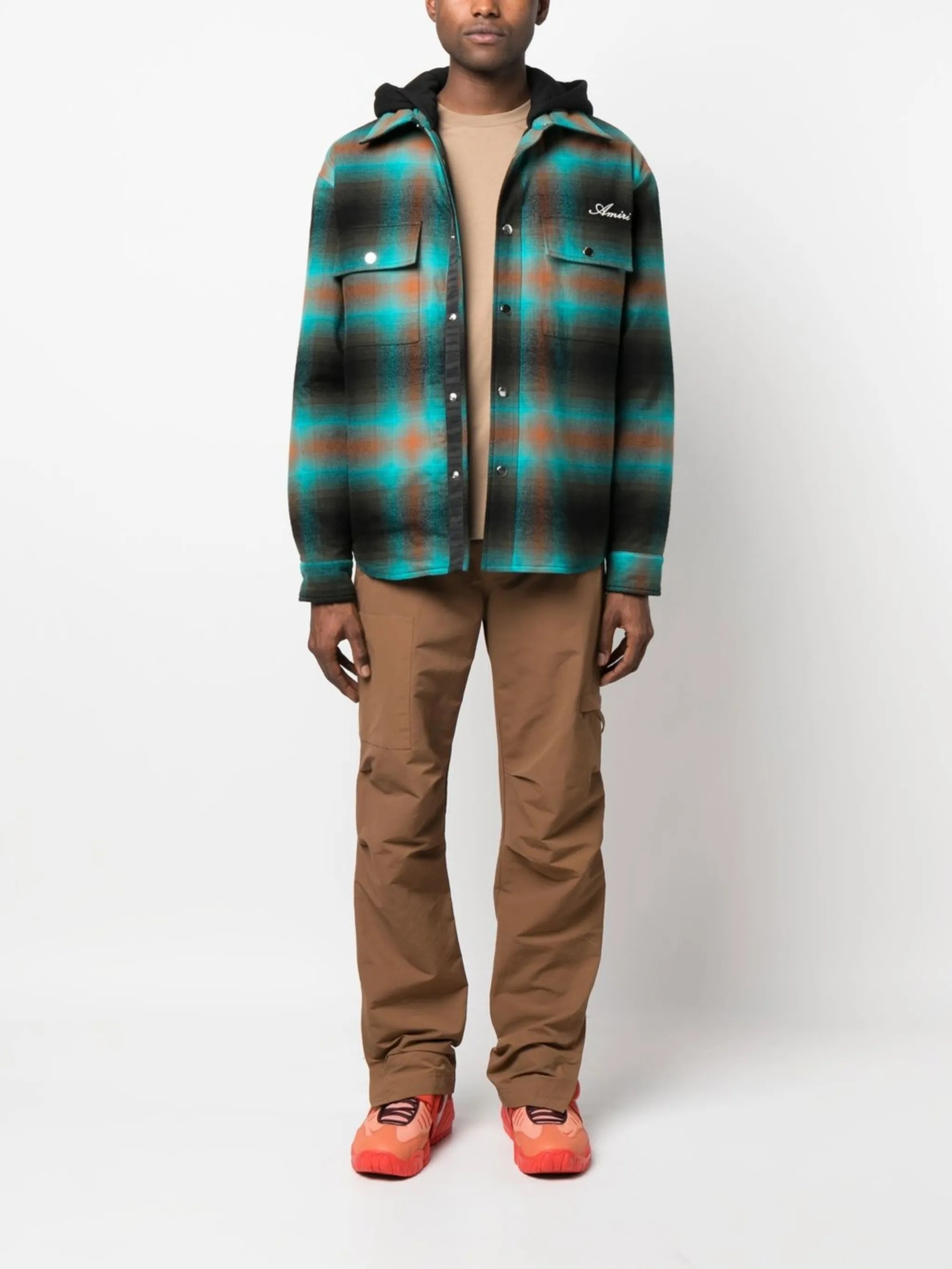 checked hooded shirt jacket