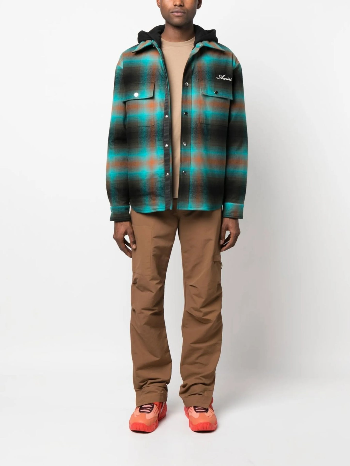 checked hooded shirt jacket