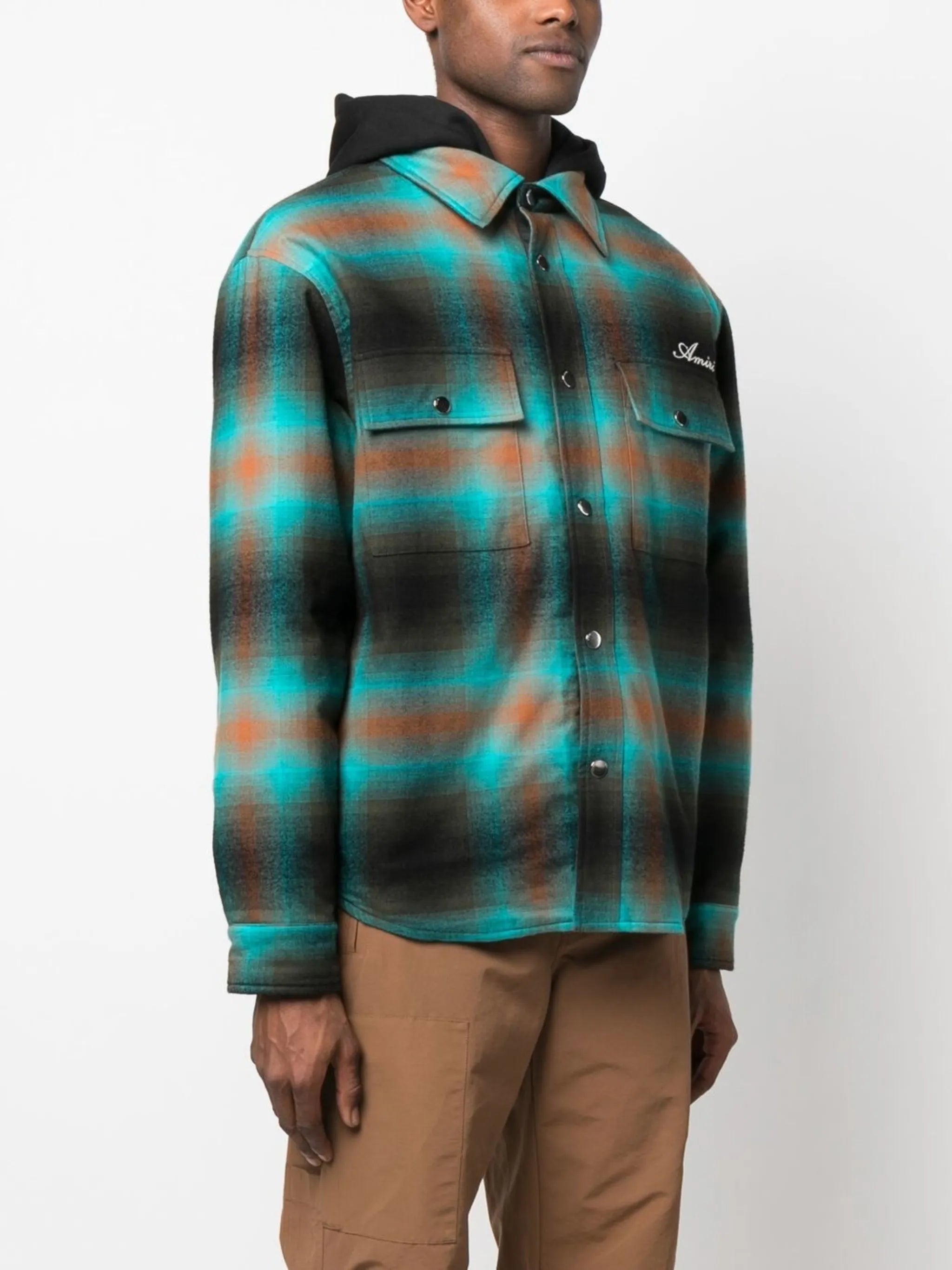 checked hooded shirt jacket