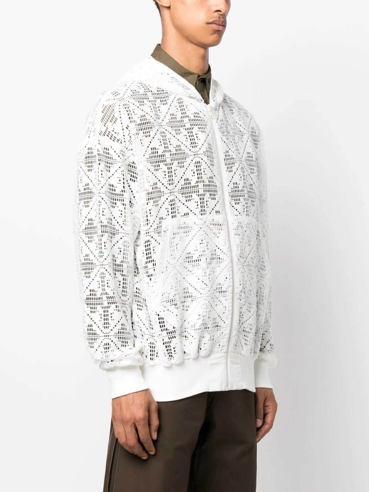 lace zip-up cotton hoodie