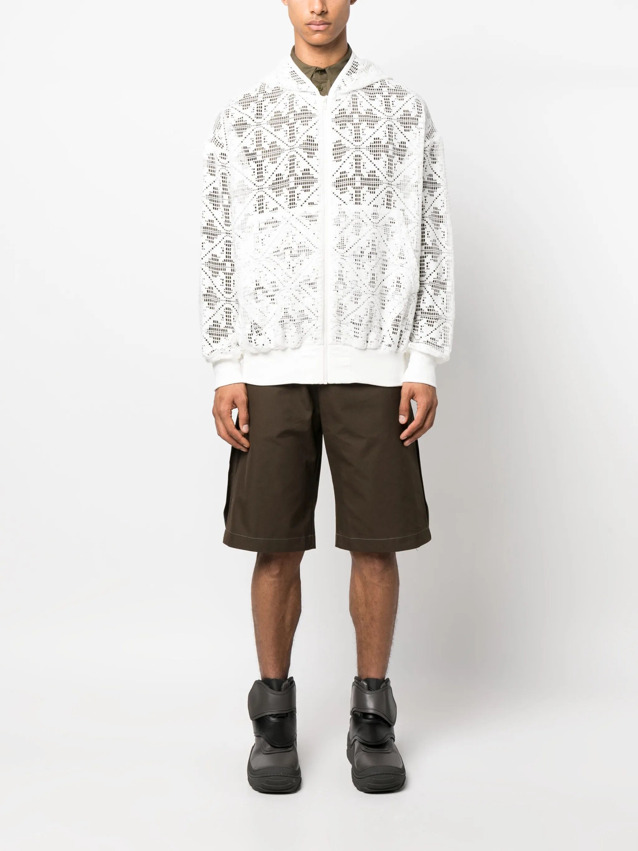 lace zip-up cotton hoodie