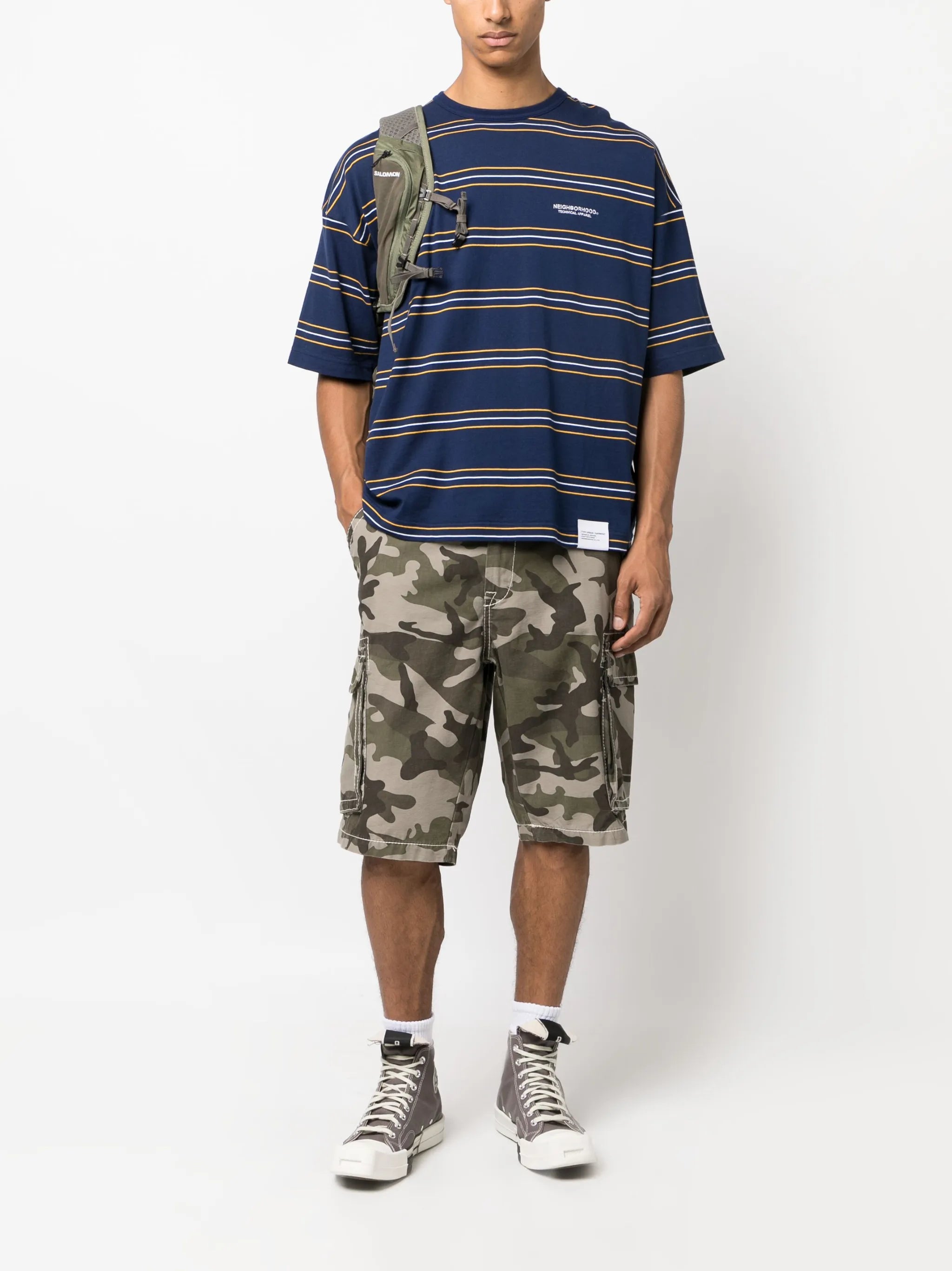 logo-embroidered striped cotton T-shirt