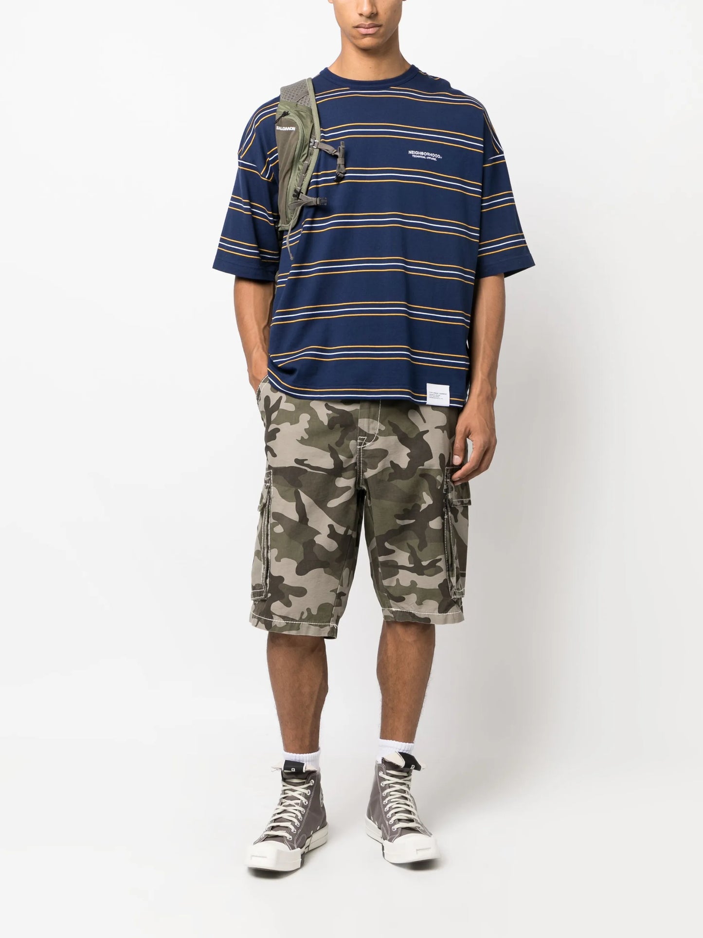 logo-embroidered striped cotton T-shirt