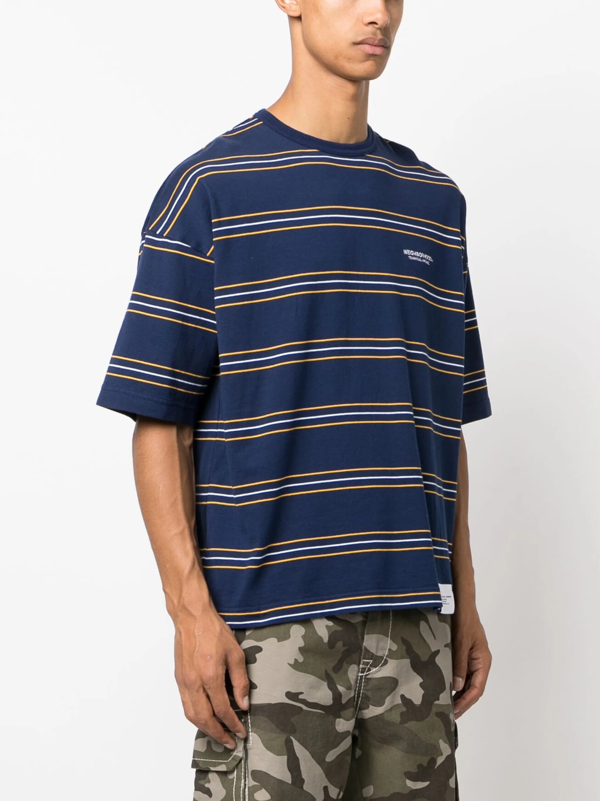 logo-embroidered striped cotton T-shirt