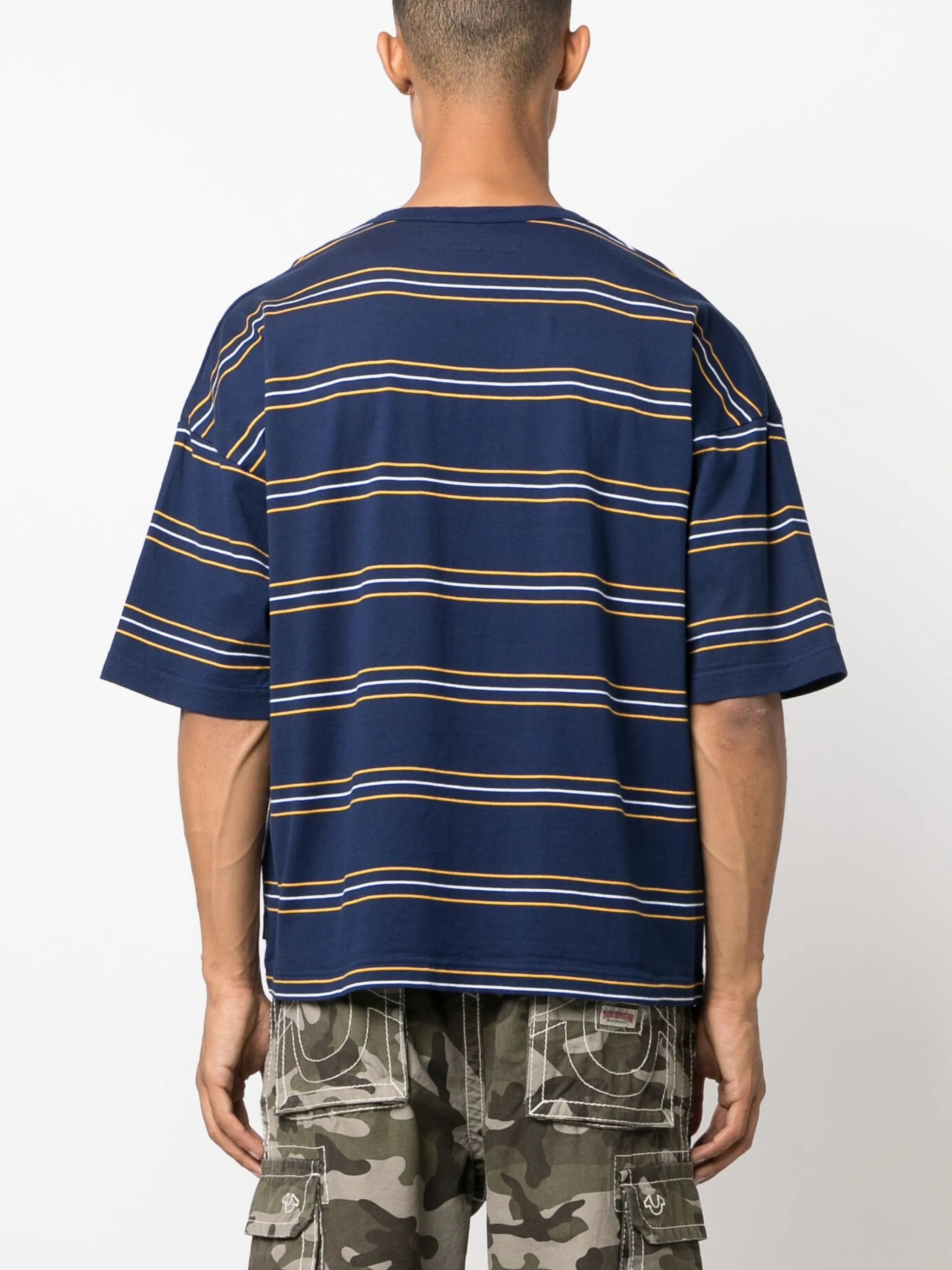 logo-embroidered striped cotton T-shirt