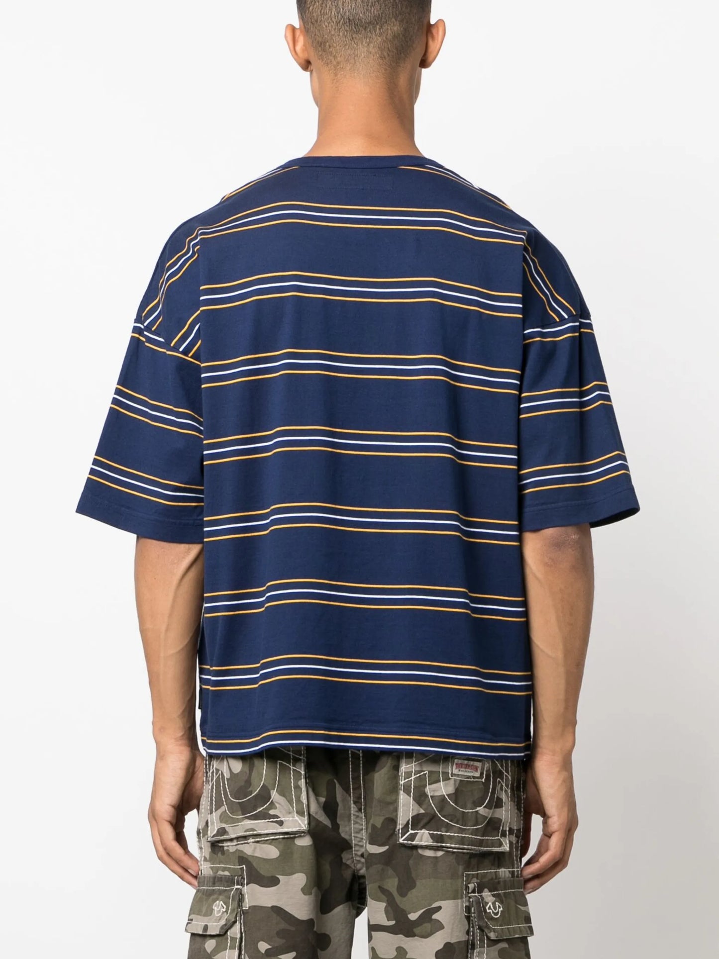 logo-embroidered striped cotton T-shirt