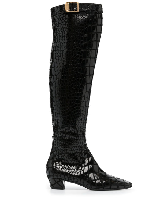 crocodile-effect calf-leather boots