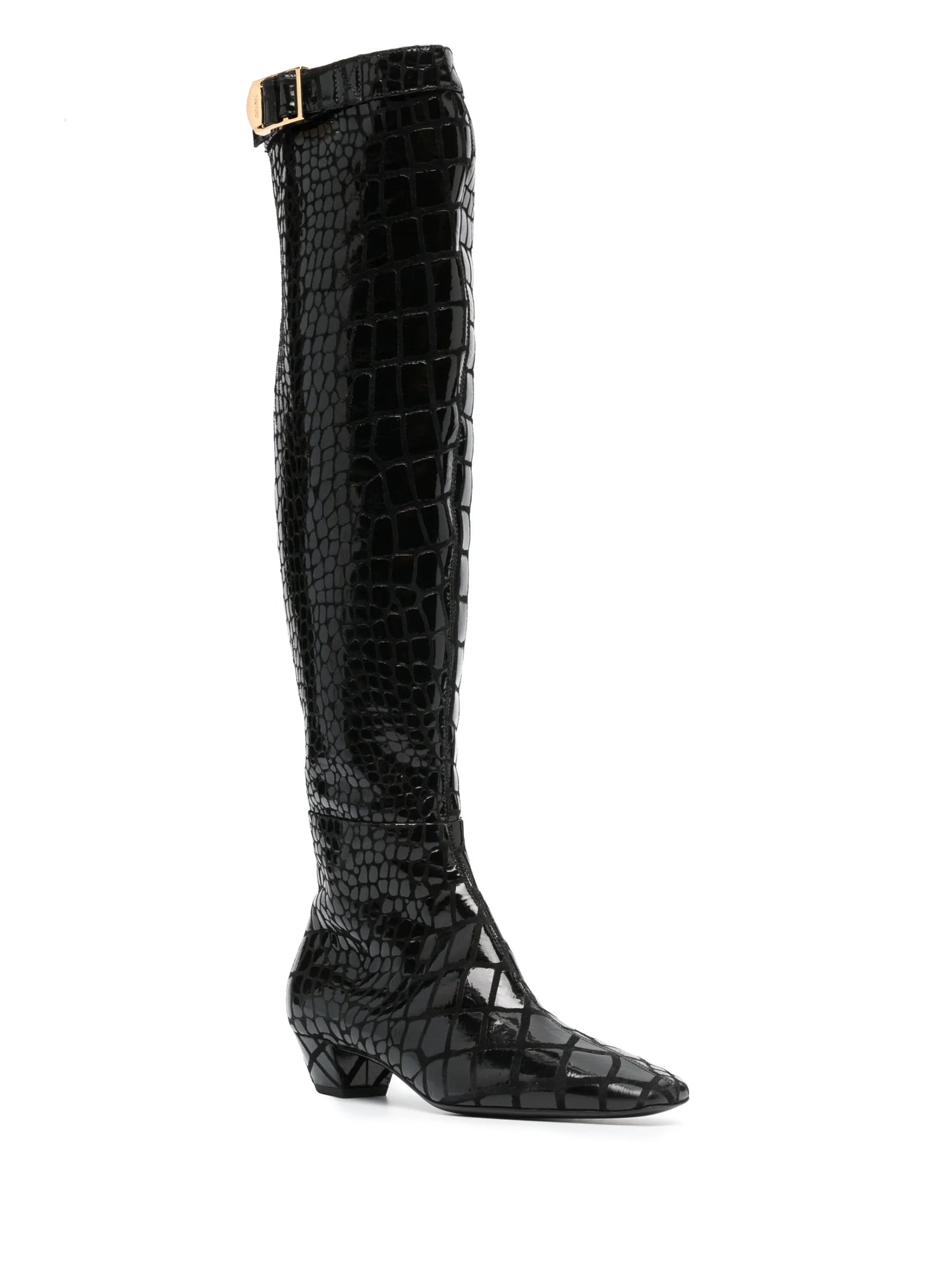 crocodile-effect calf-leather boots