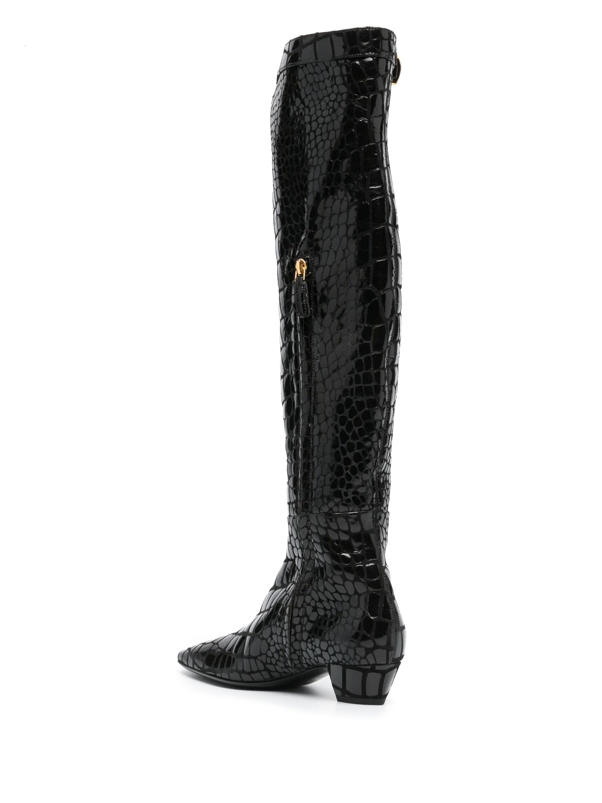 crocodile-effect calf-leather boots