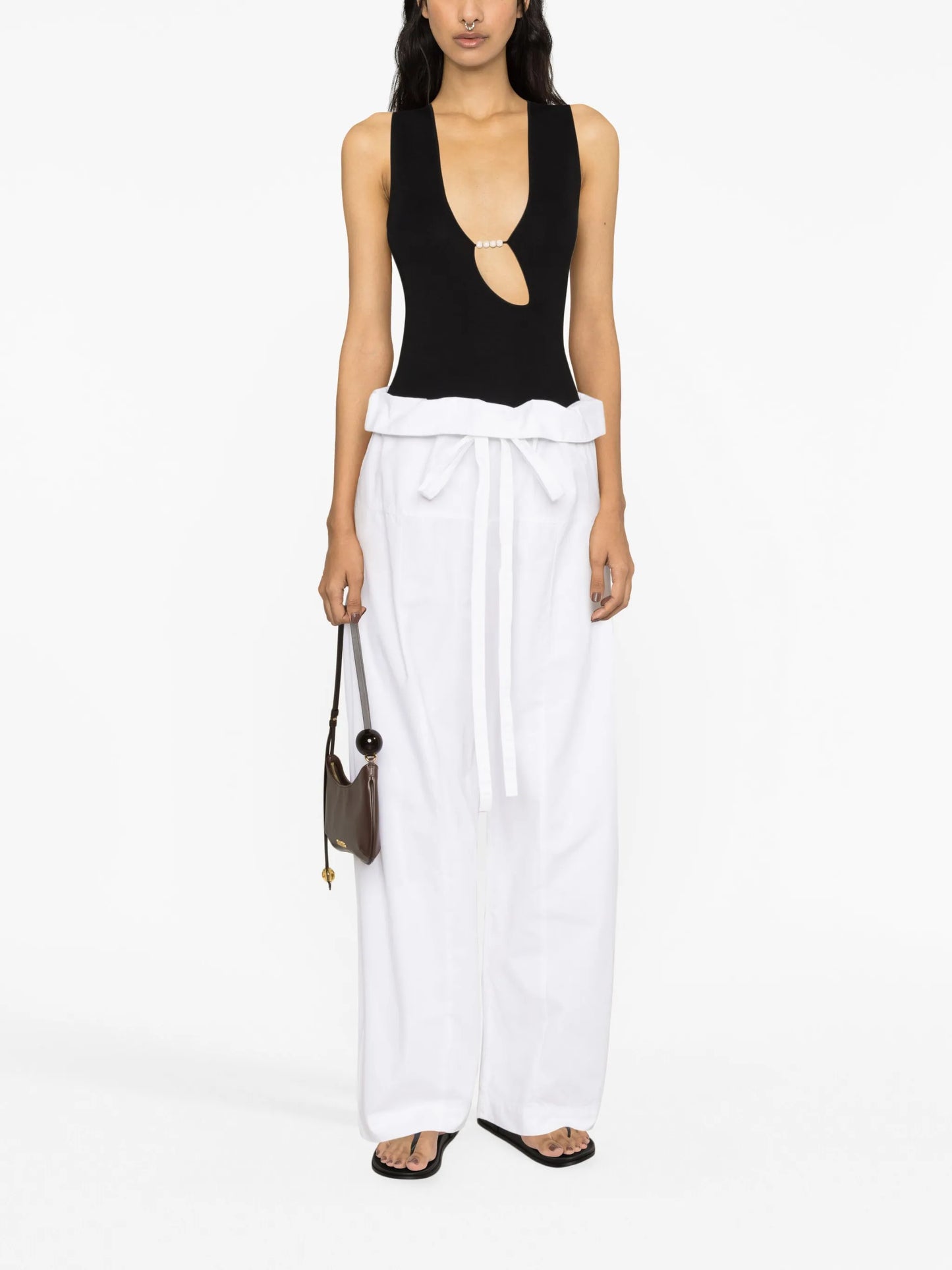 drawstring-waist wide-leg trousers