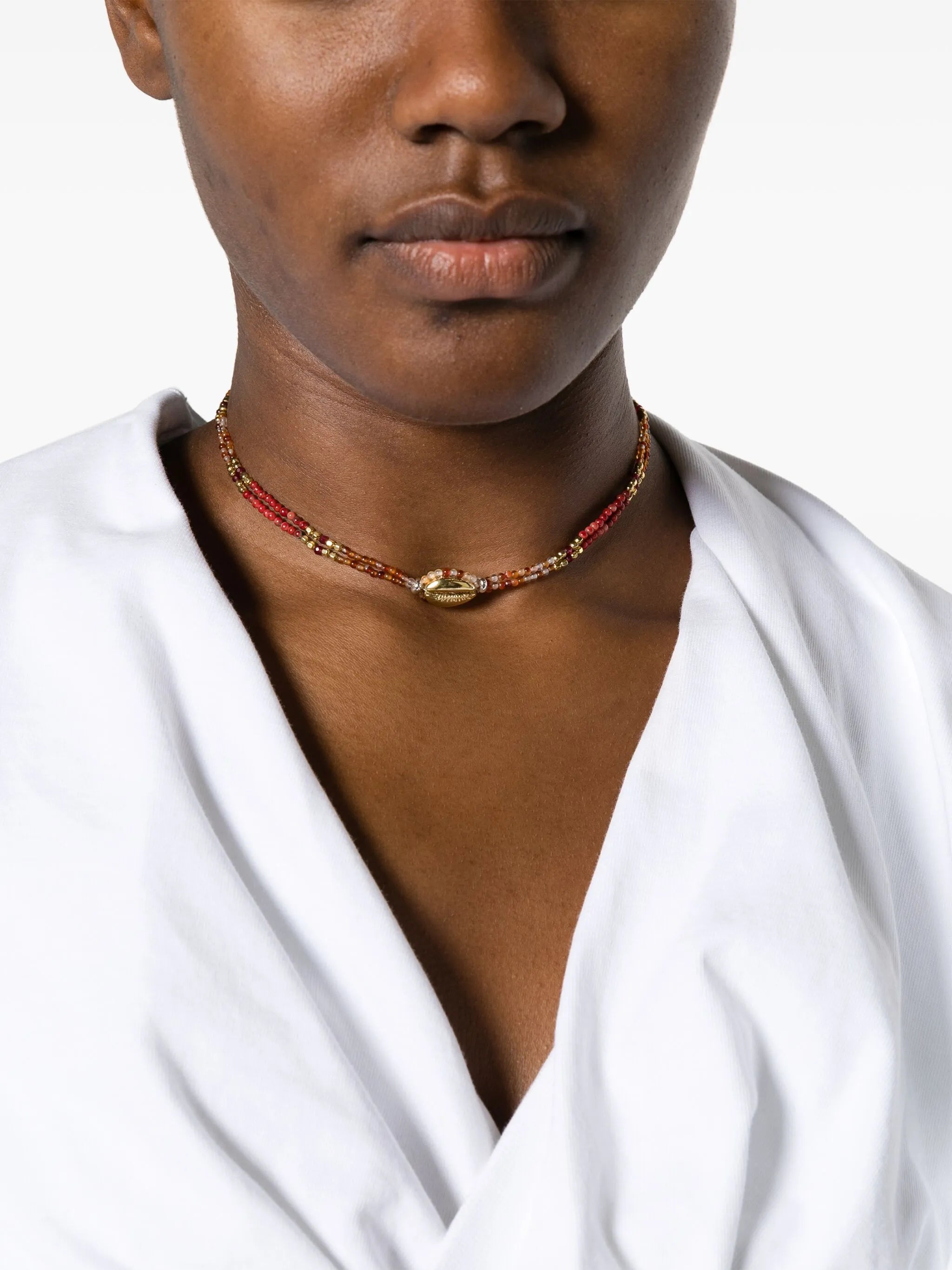 Malebo shell-embellished beaded necklace