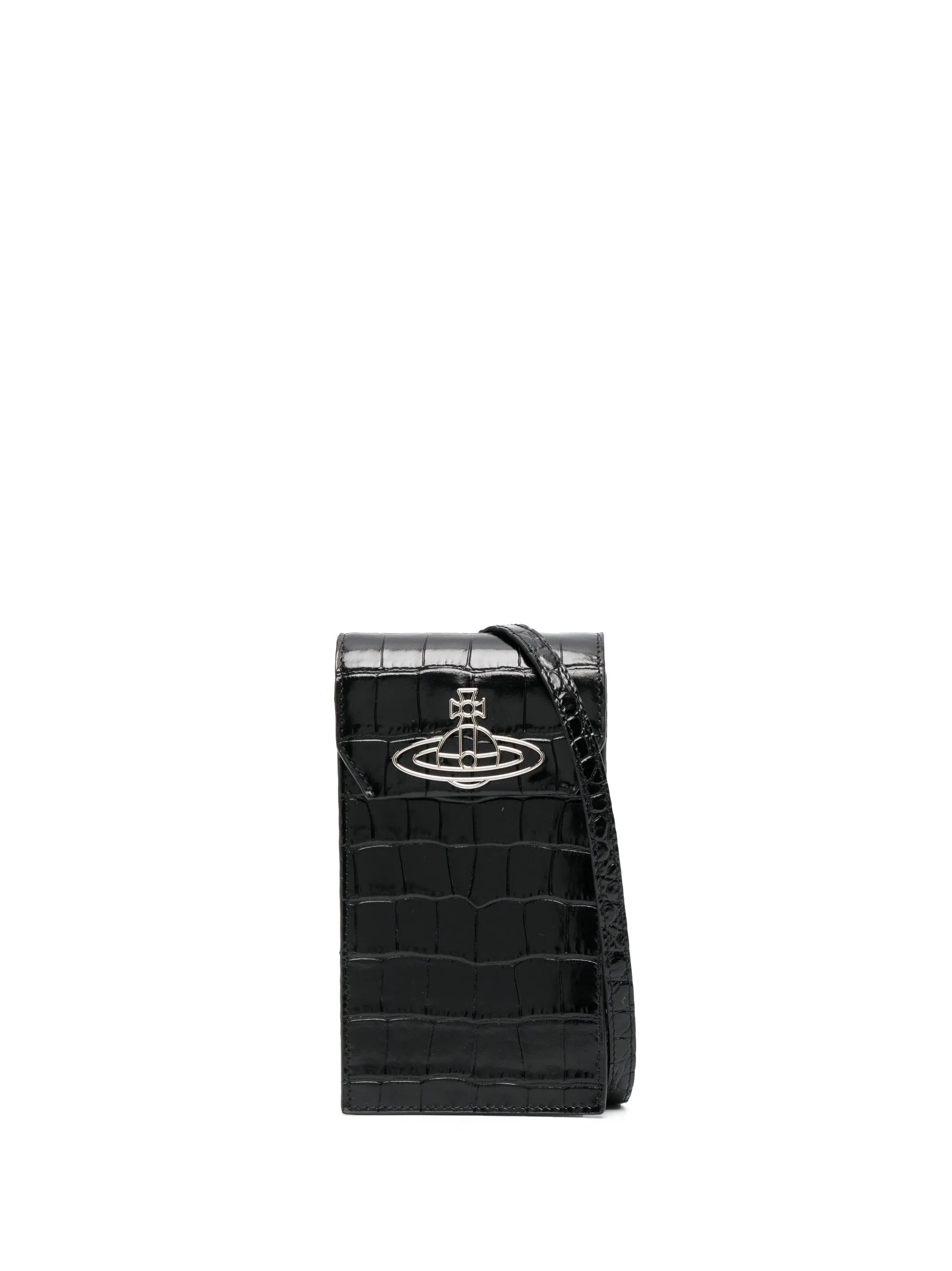 Orb-logo crocodile-embossed phone bag