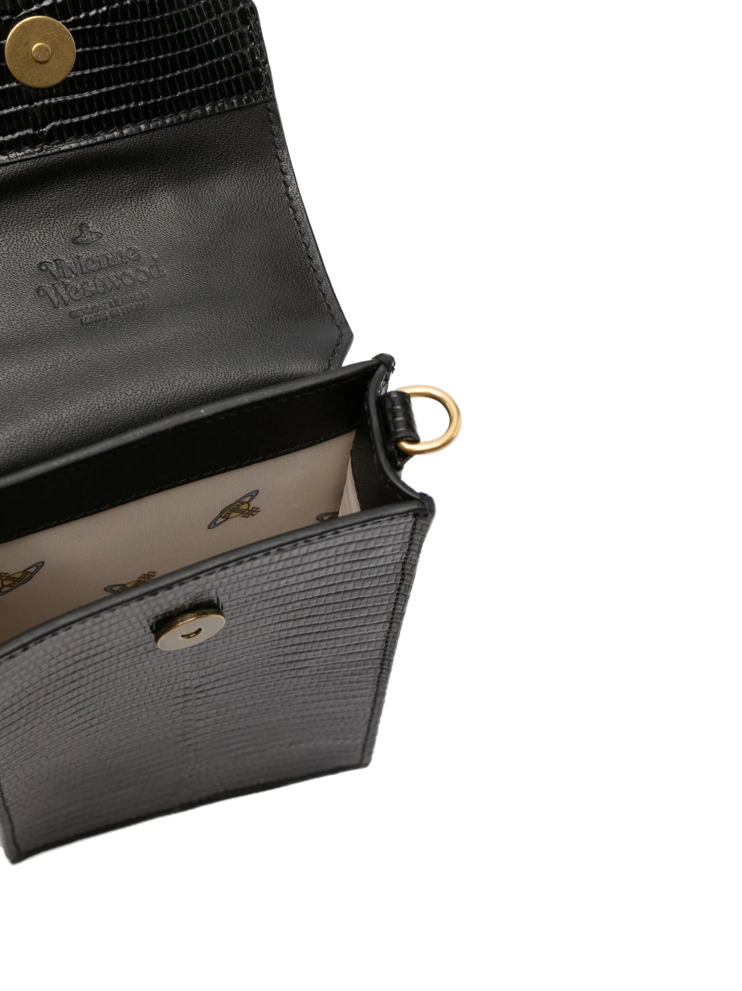 Orb-plaque leather phone pouch