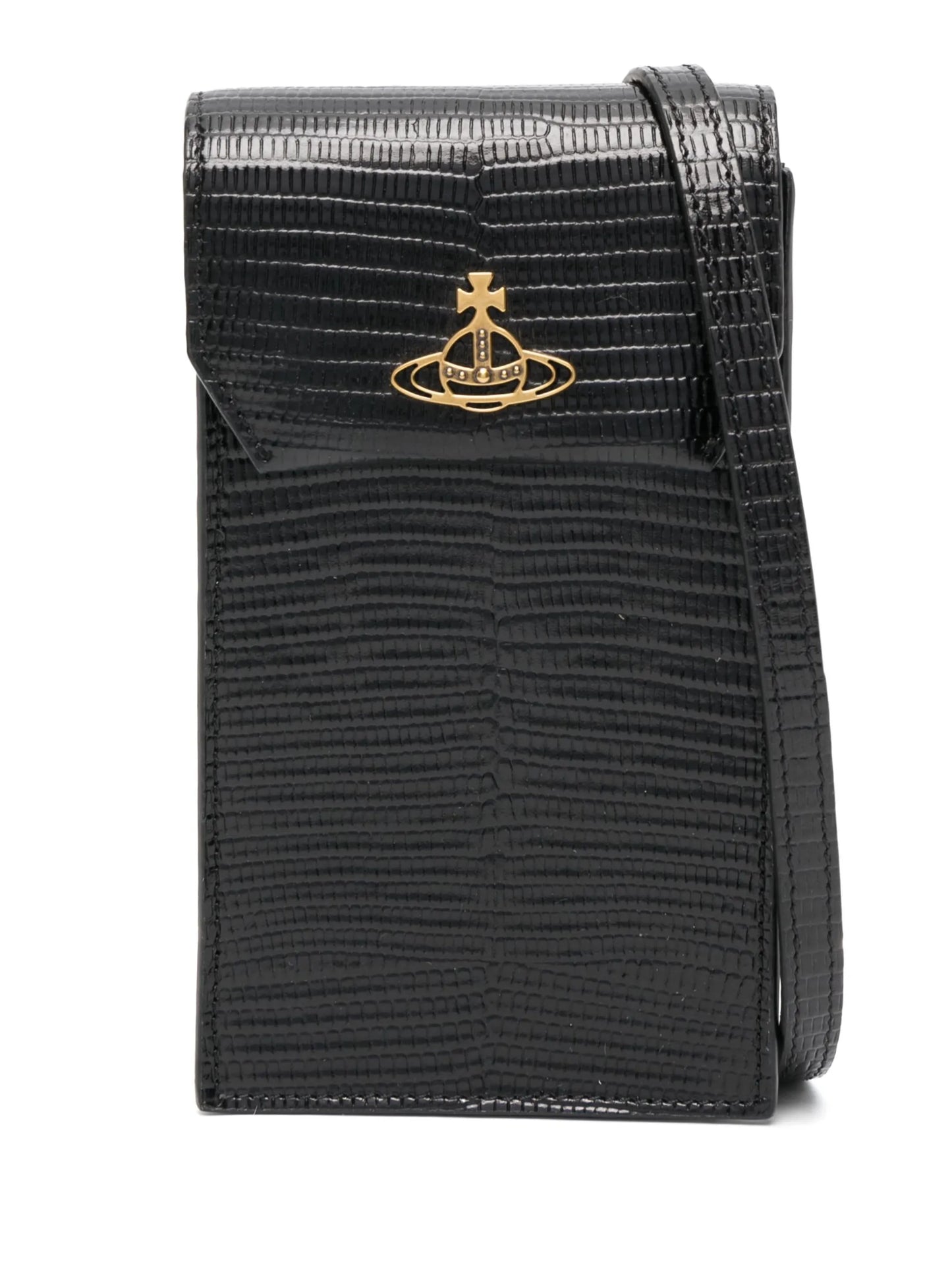 Orb-plaque leather phone pouch