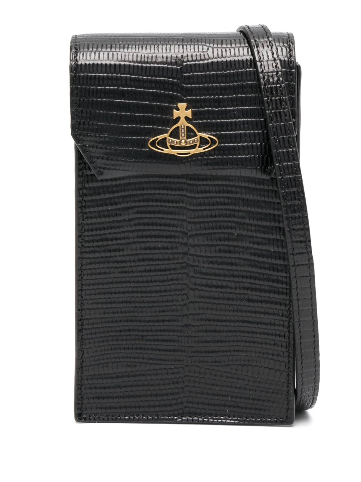 Orb-plaque leather phone pouch